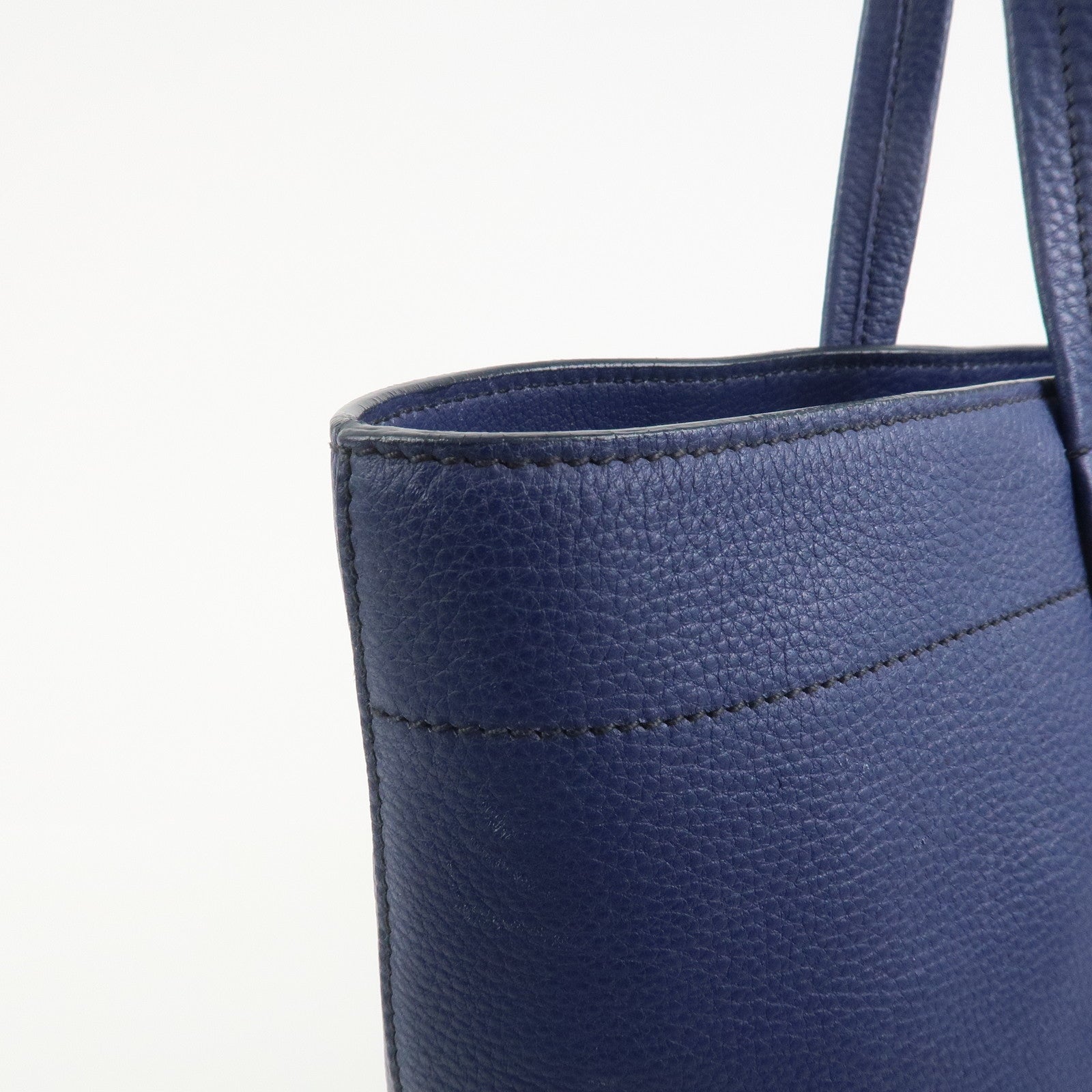 MIU MIU Logo Madras Leather Tote Bag Shoulder Bag Hand Bag Blue