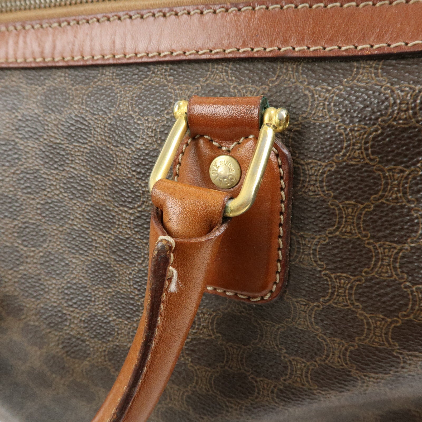 CELINE Macadam PVC Leather Hand Bag Boston Bag Brown