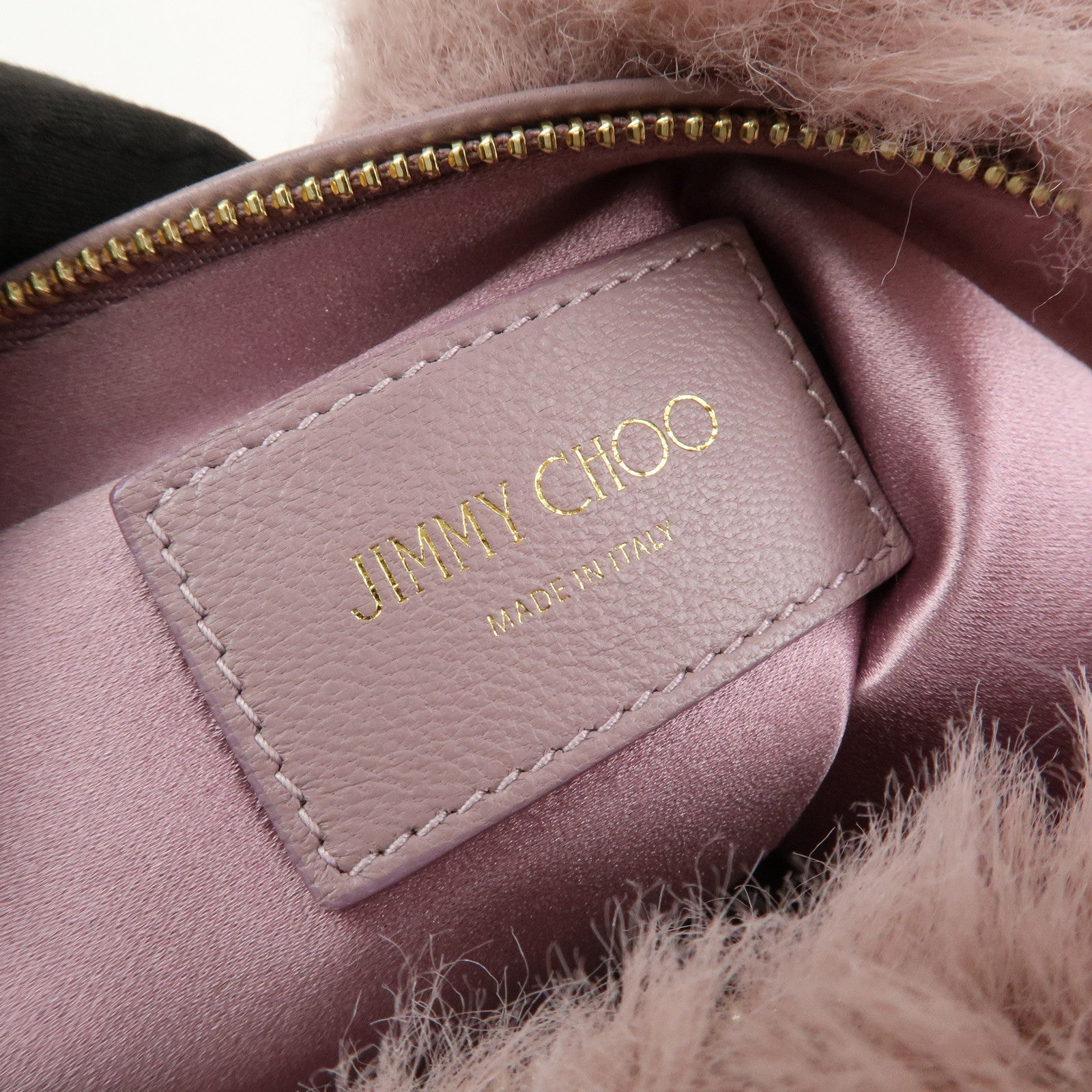 JIMMY CHOO Fur Leather Hand Bag Clutch Bag Pouch Pink