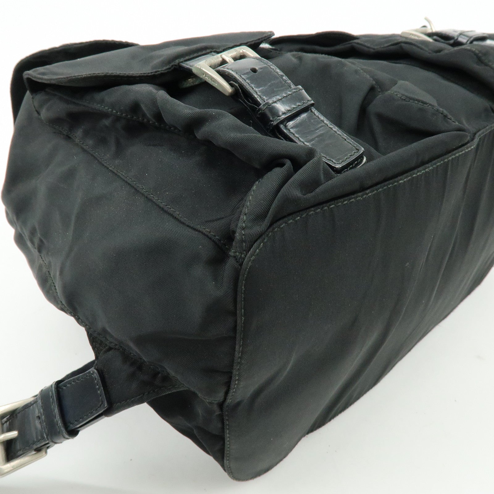 PRADA Triangle Logo Nylon Leather Backpack Rucksuck Black