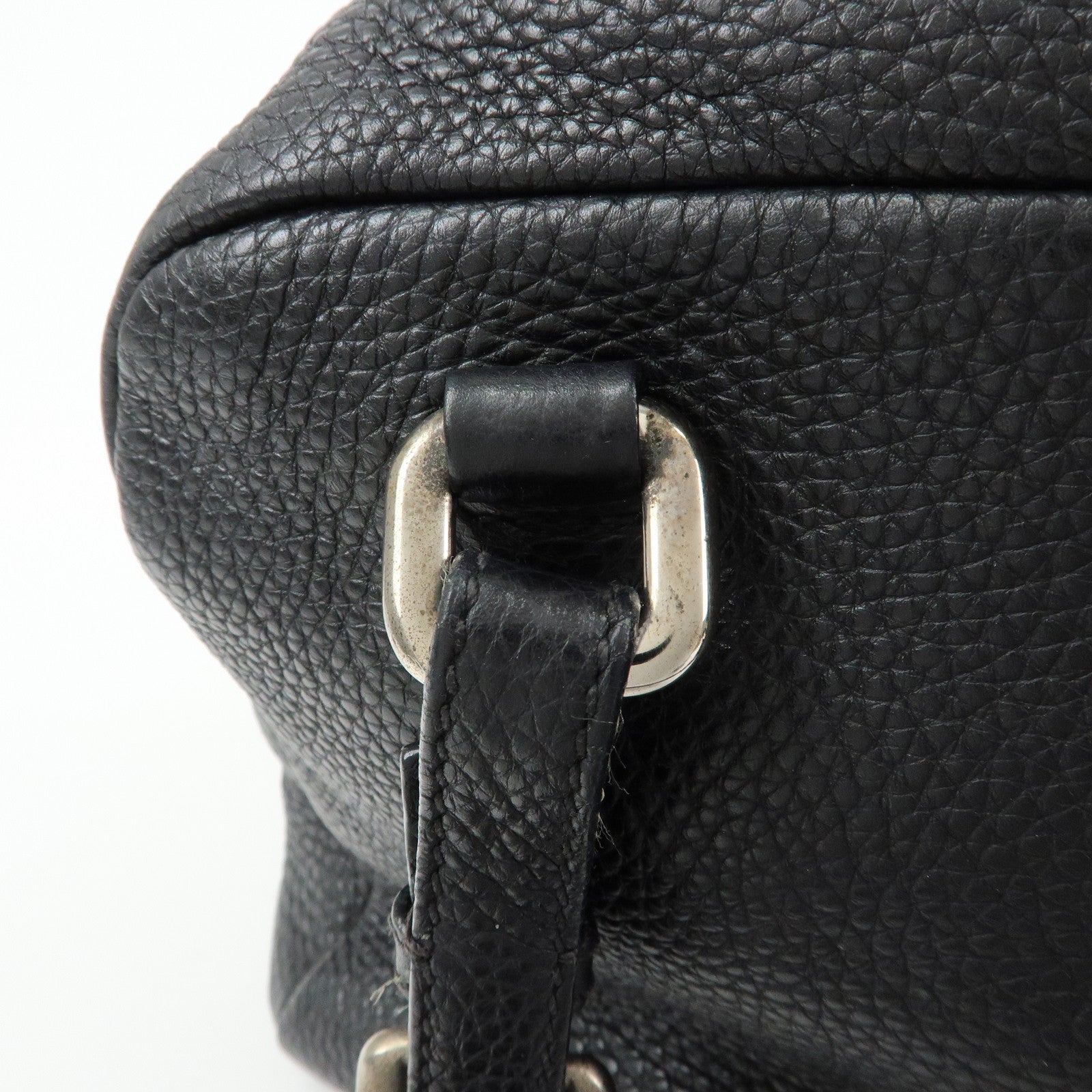 PRADA Logo Leather Shoulder Bag Mini Boston Bag Black