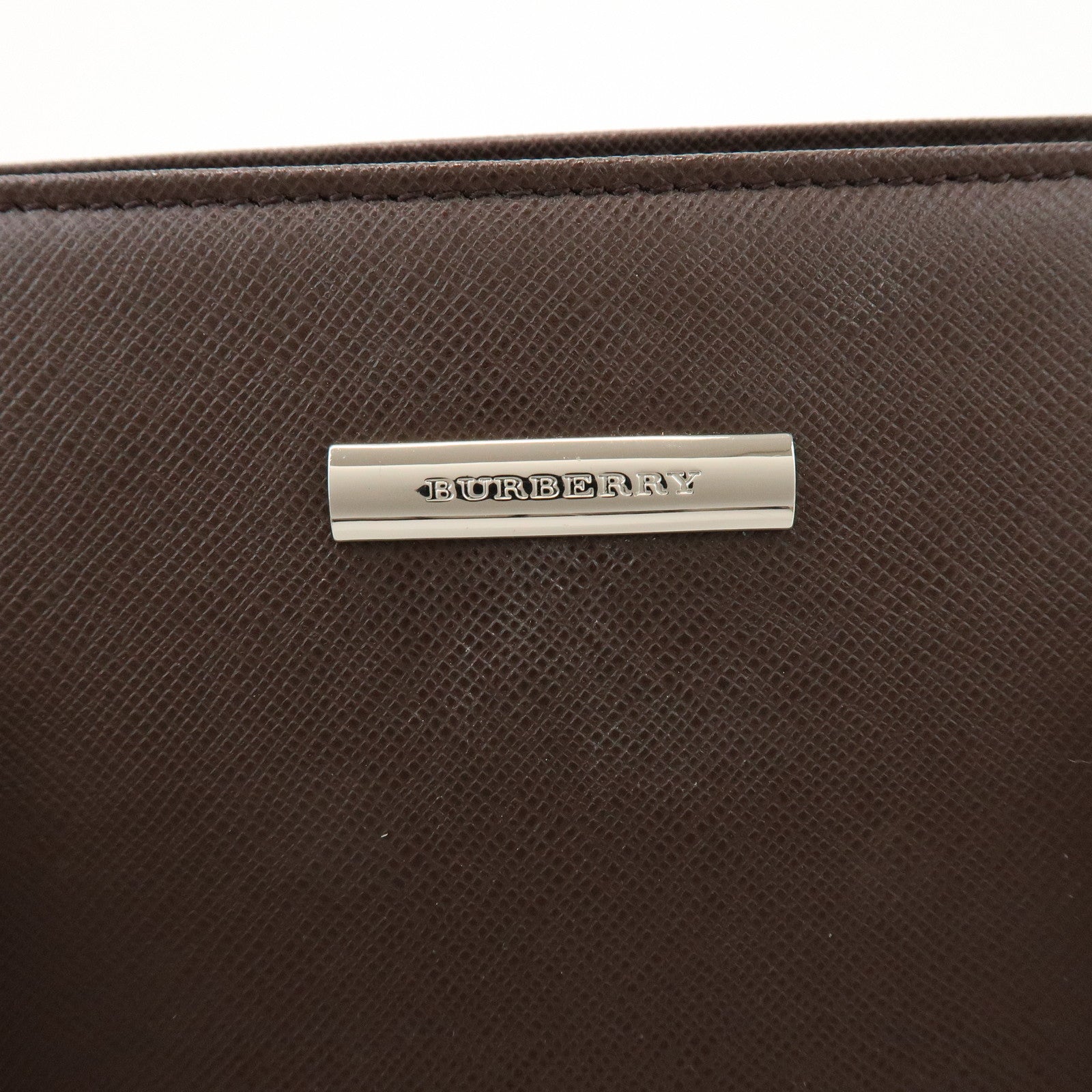 BURBERRY Logo Leather Hand Bag Tote Bag Brown