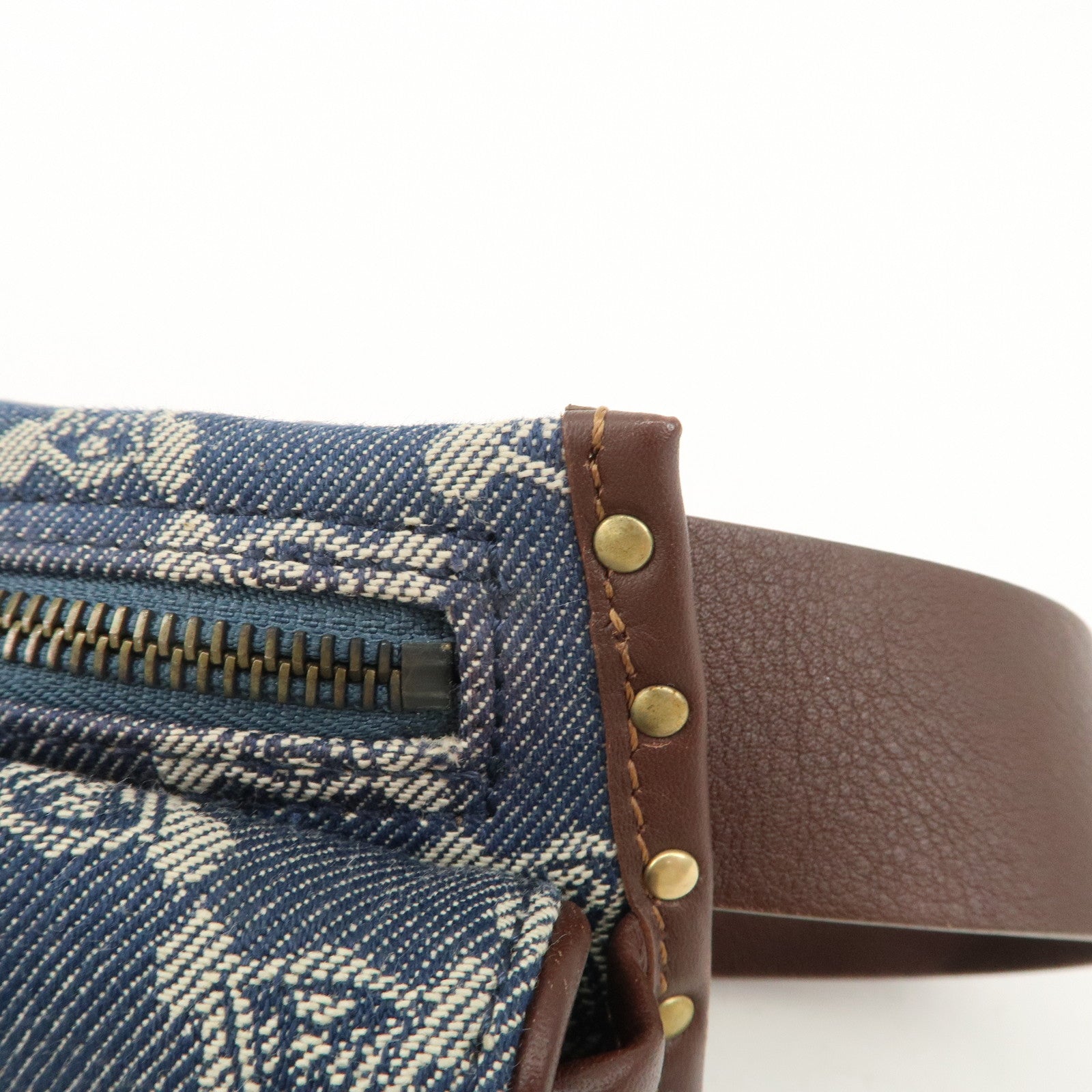 CELINE Macadam Waist Bag Denim Navy Dark Brown Gold HDW Used