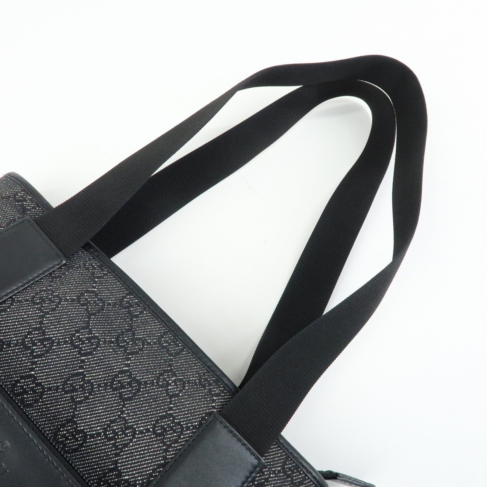 GUCCI GG Denim Leather Tote Bag Shoulder Bag Black 28893