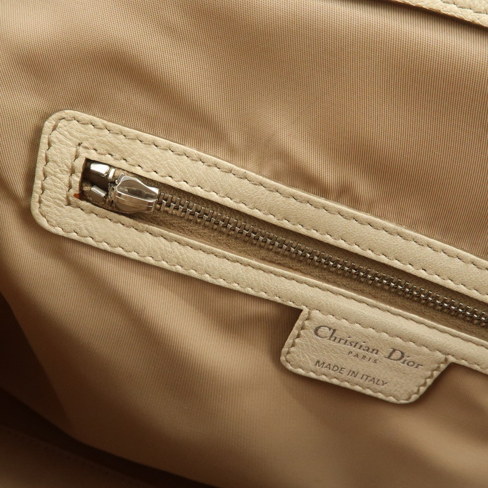 Christian Dior Trotter Canvas Leather Hand Bag Beige Ivory