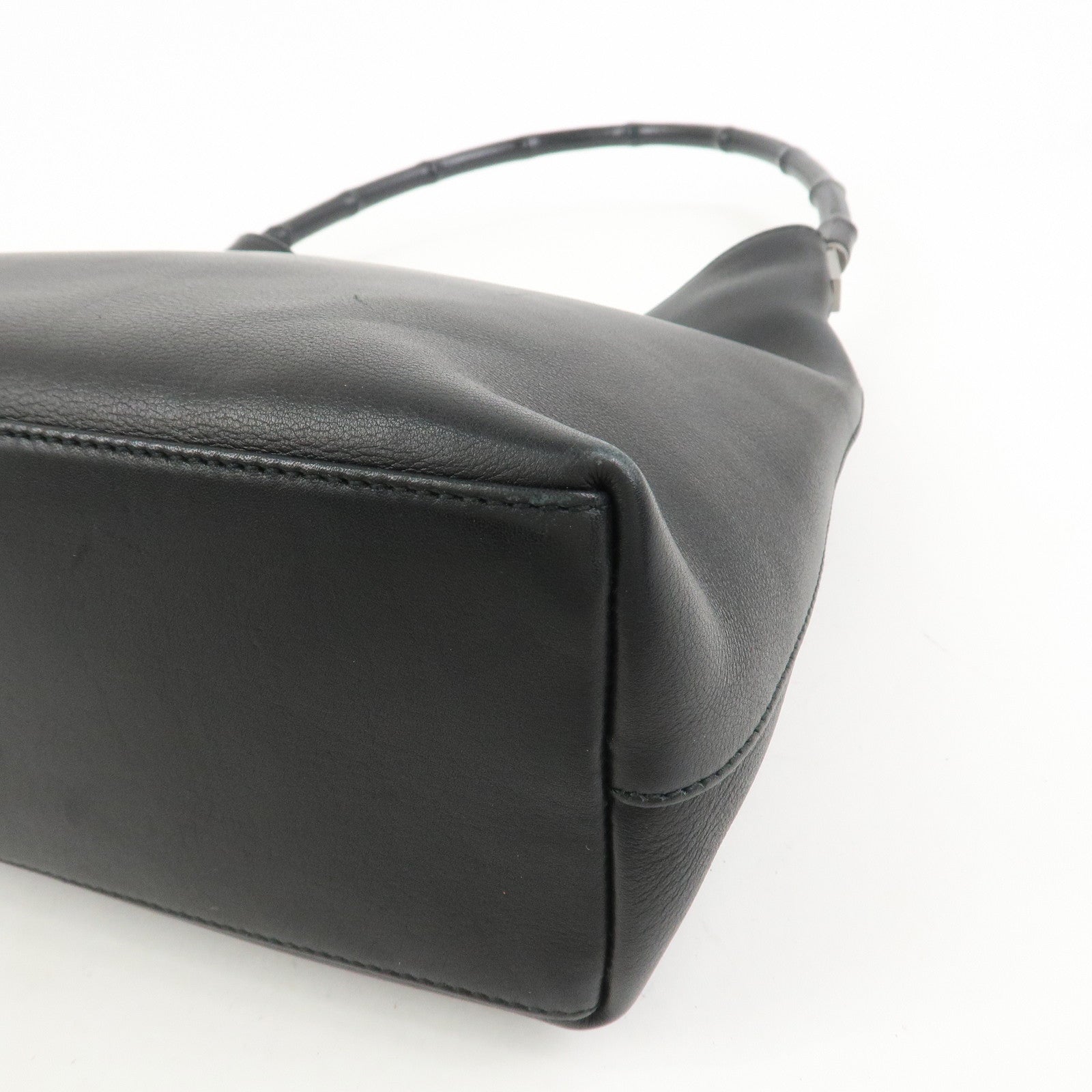 GUCCI Bamboo Leather Shoulder Bag Hand Bag Black 001 3244