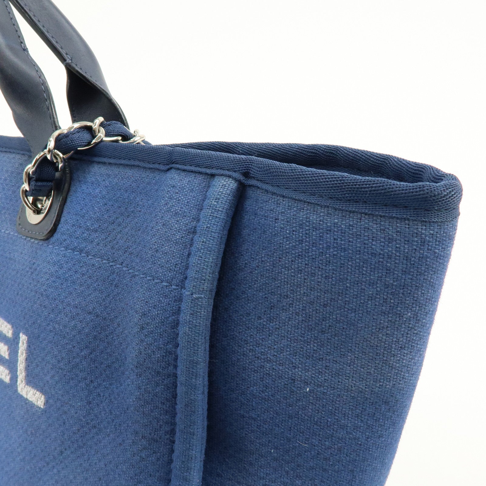 CHANEL Deauville GM Canvas Leather 2Way Tote Bag Blue A66941