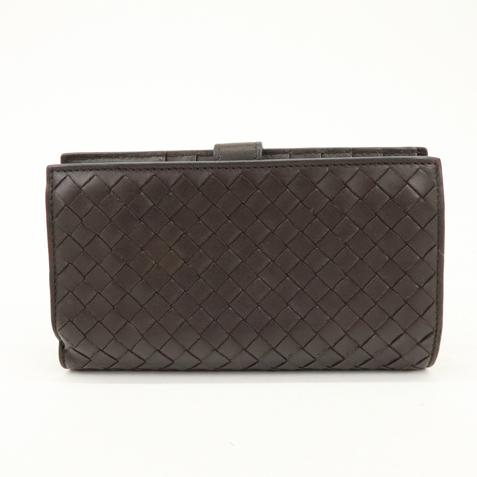 BOTTEGA VENETA Intrecciato Leather Bi-fold Long Wallet Dark Brown