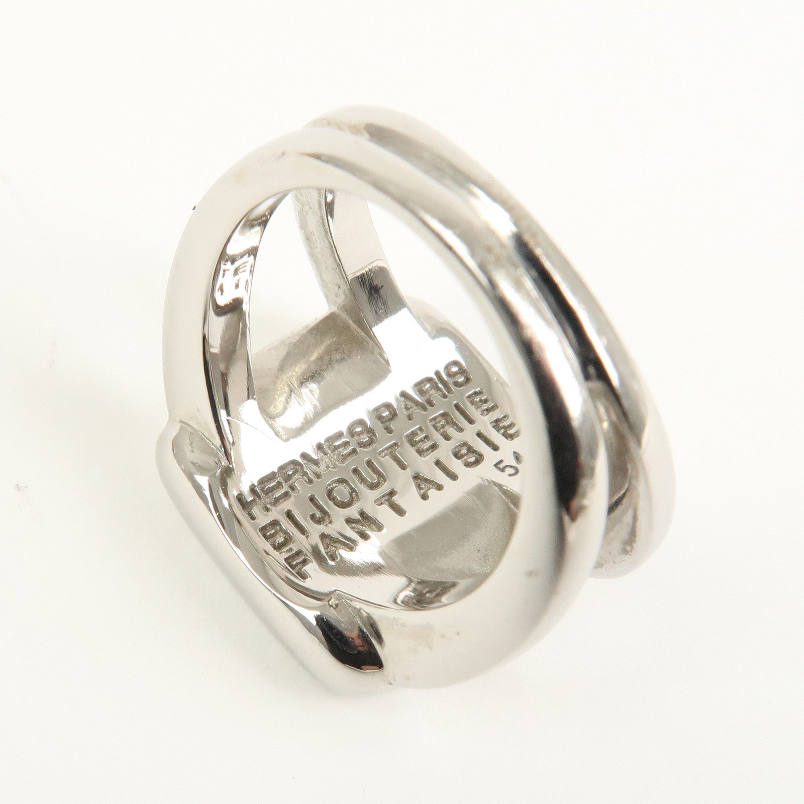 HERMES Sellier Shell Metal Ring Silver #53 US7