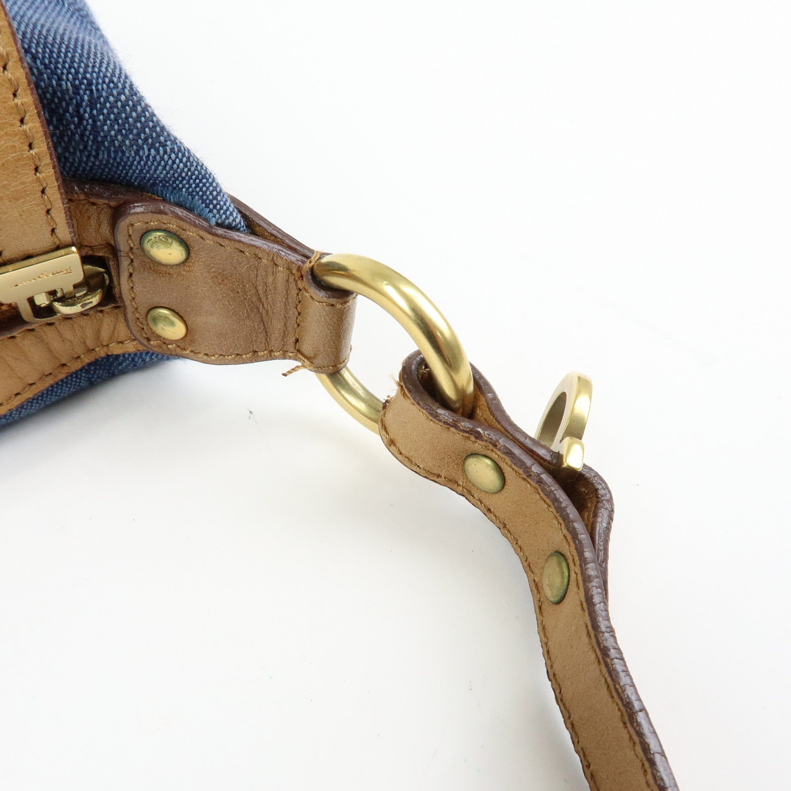 Ferragamo Gancini Canvas Leather Hand Bag Shoulder Bag Blue