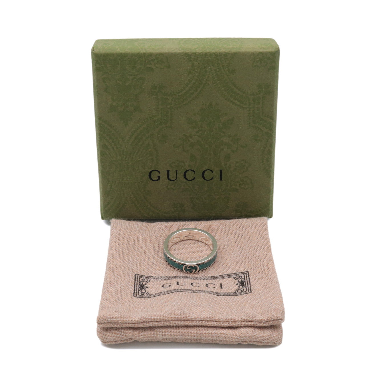 GUCCI Interlocking G Turquoise Enamel Ring SV925 #24 US10.75 EU64