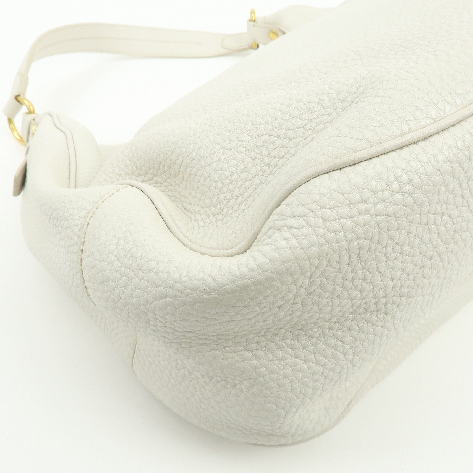 PRADA Logo Calf Leather Shoulder Bag Hand Bag White BR4311