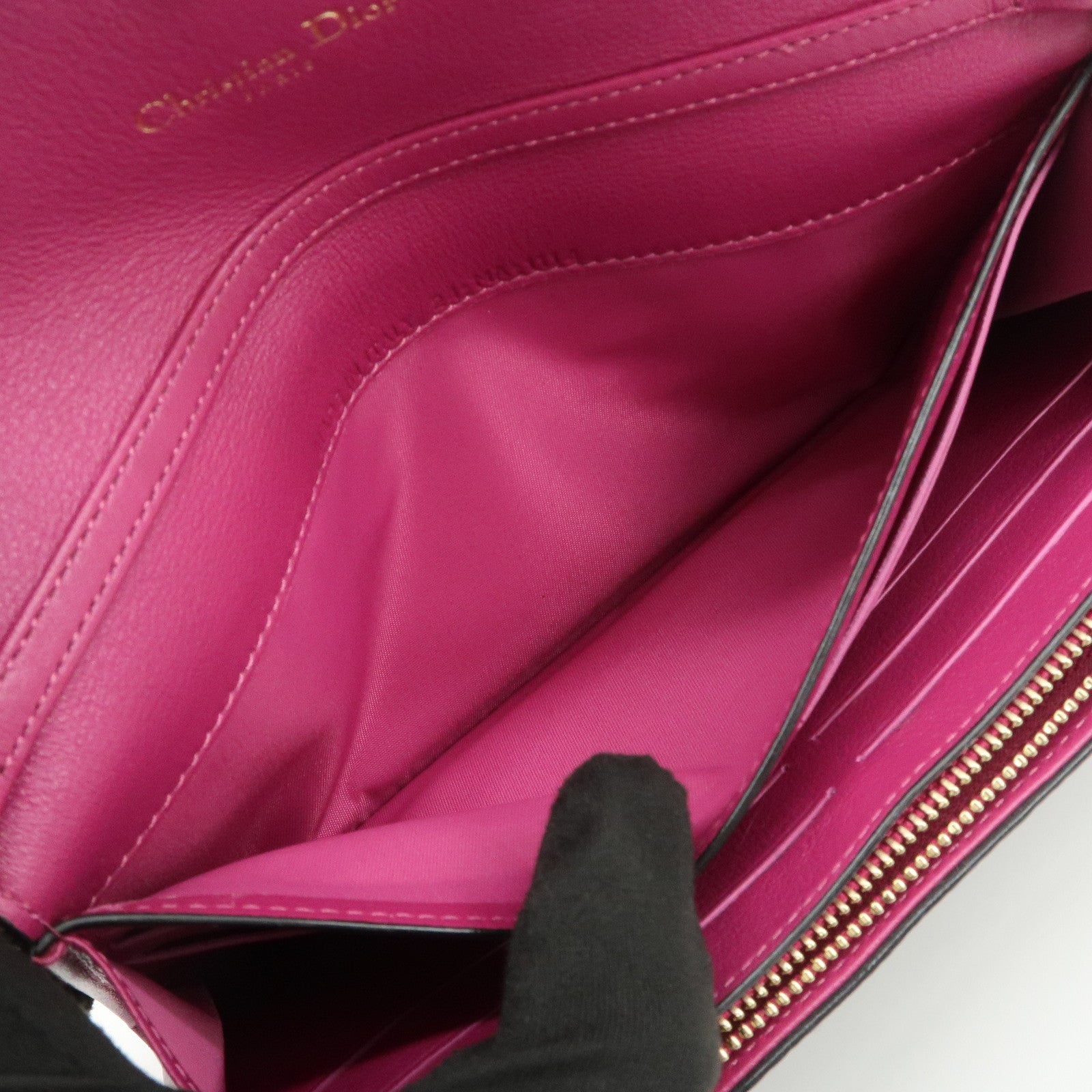 Christian Dior Leather Chain Wallet Hand Bag Black Pink