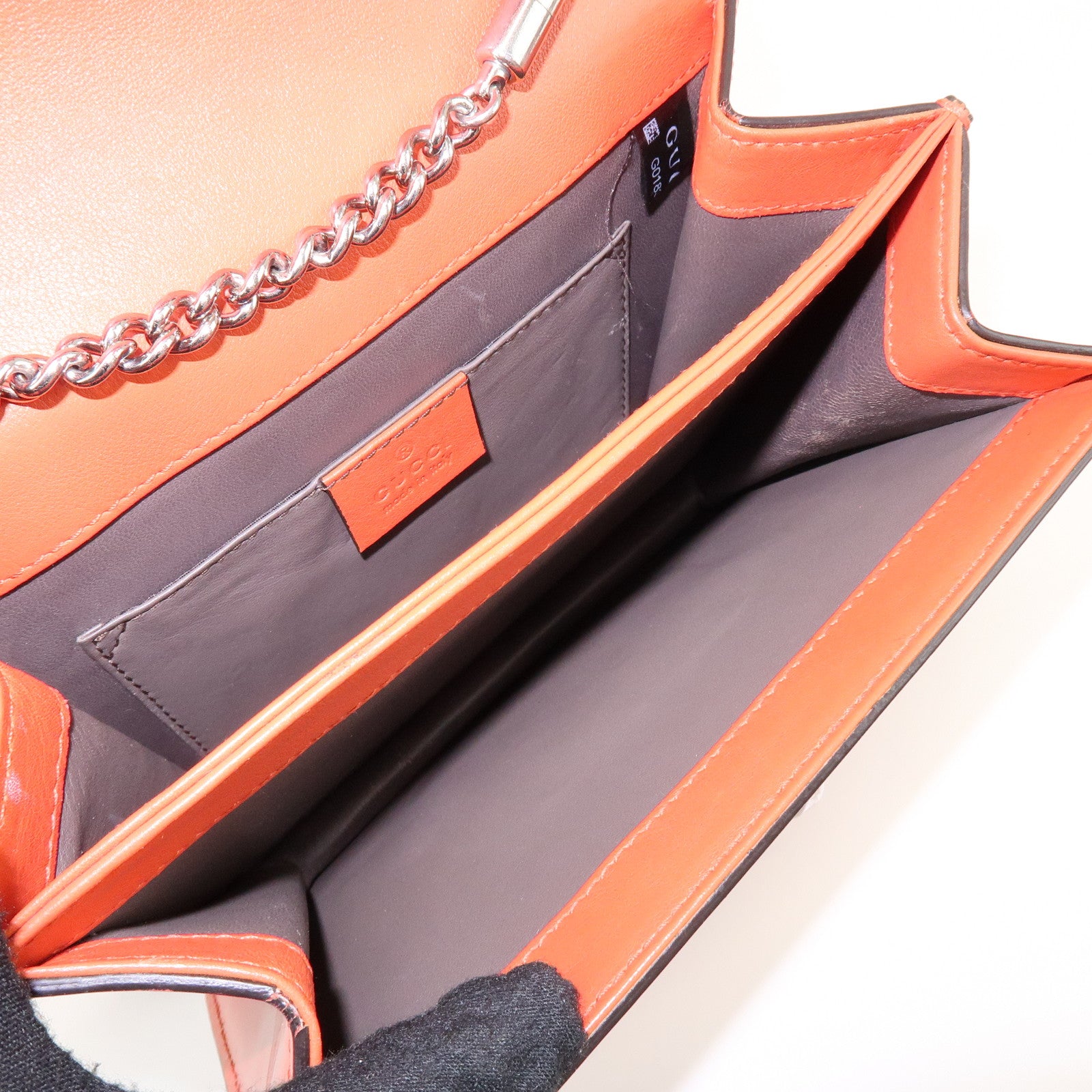 GUCCI Interlocking G Patent Leather Chain ShoulderBag Orange 387609