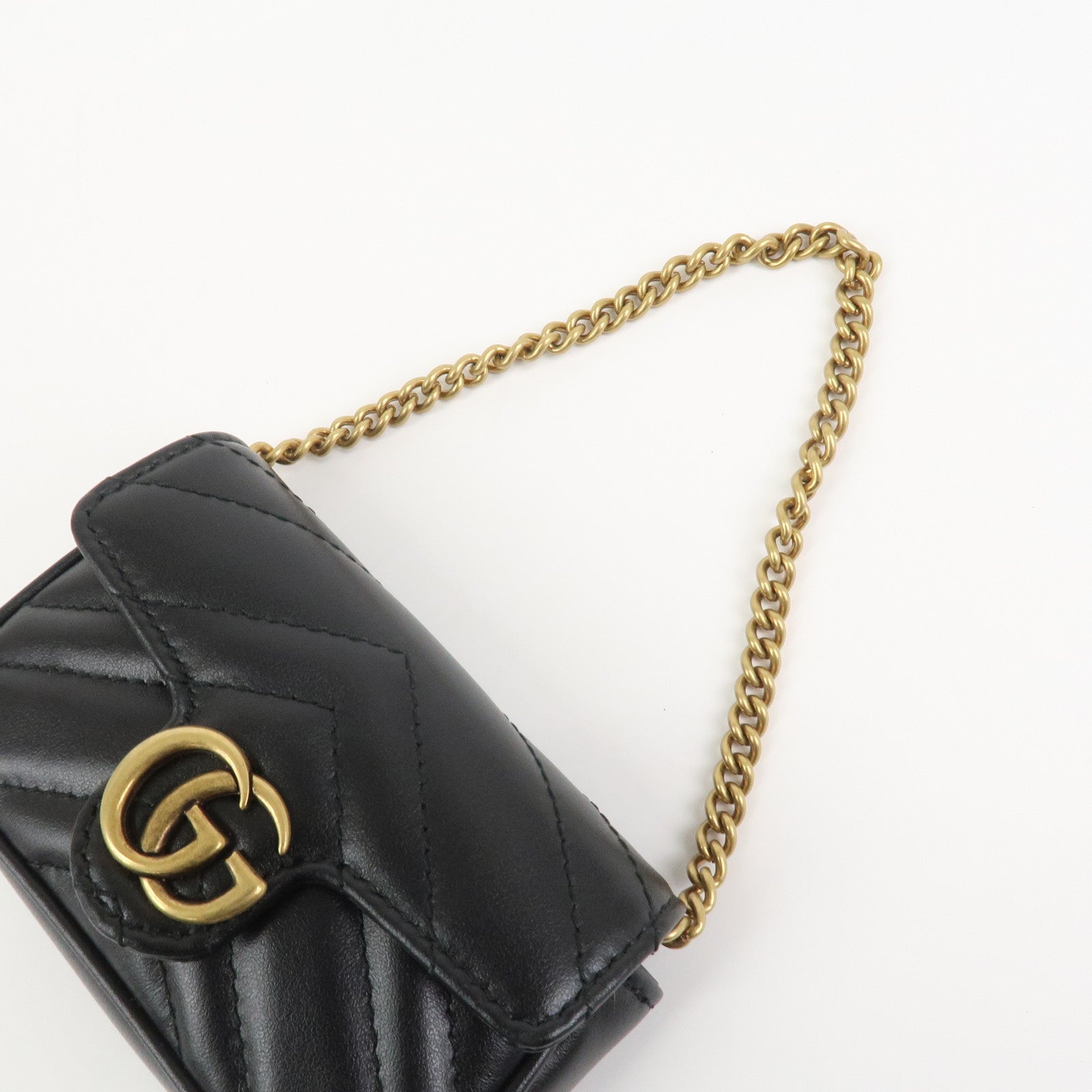 GUCCI GG Marmont Leather Chain Hand Bag Black 575161