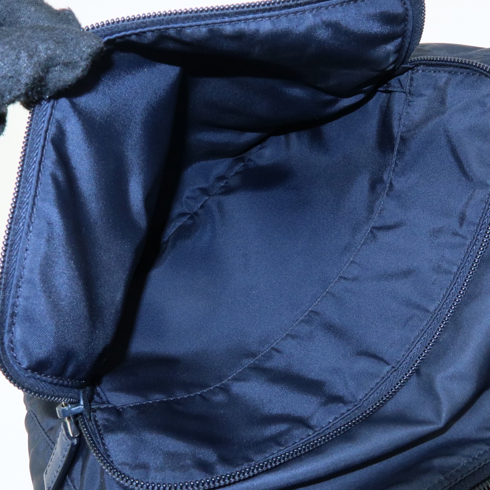 PRADA Triangle Logo Nylon Saffiano Leather Shoulder Bag Navy