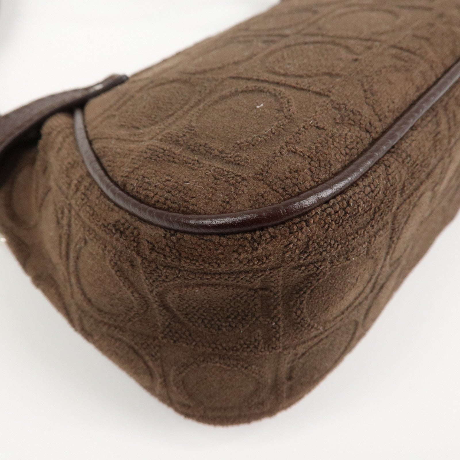 Ferragamo Gancini Leather Cotton Accessory Pouch Hand Bag Brown