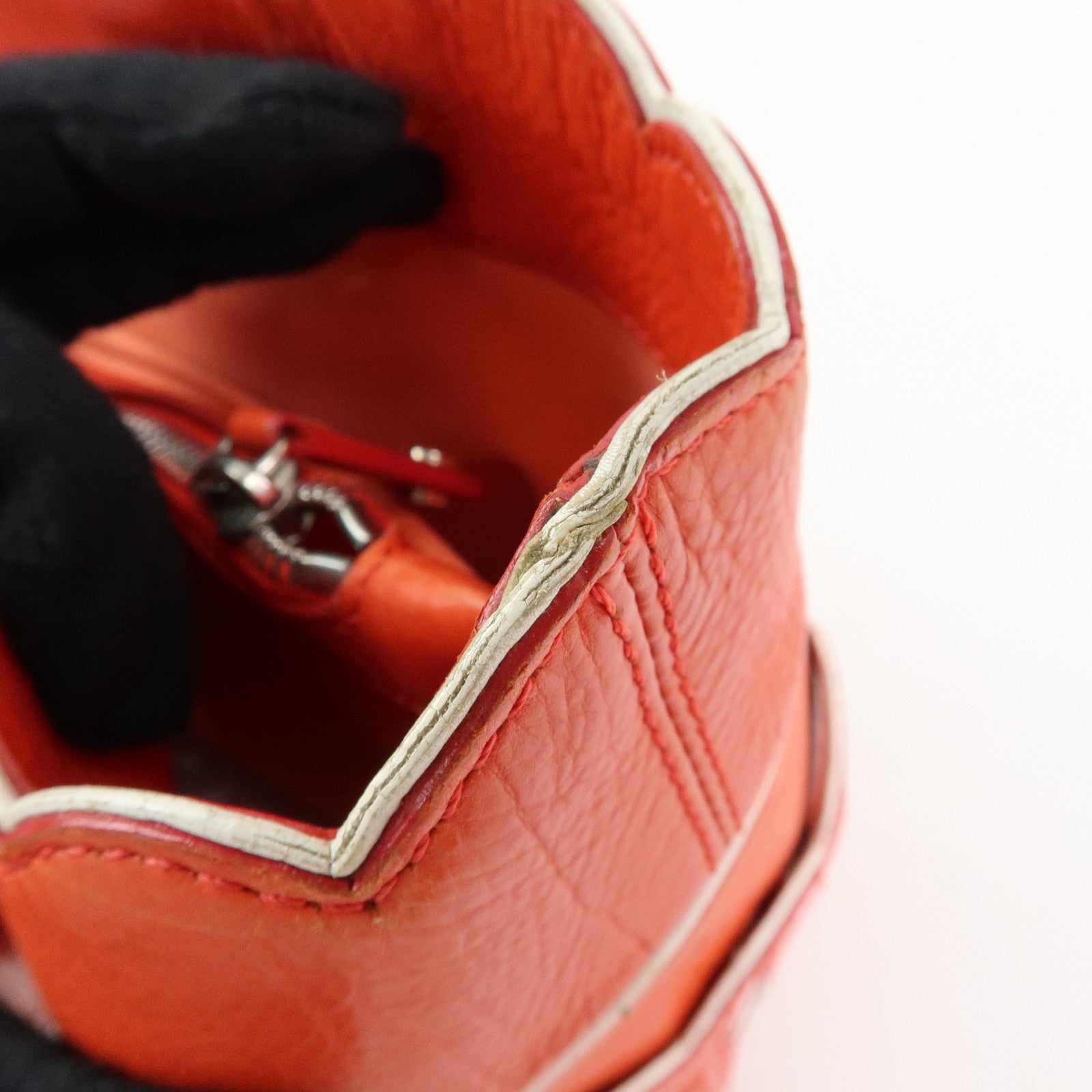 CELINE Scalloped Boogie Bag Leather Hand Bag Tote Bag Orange White