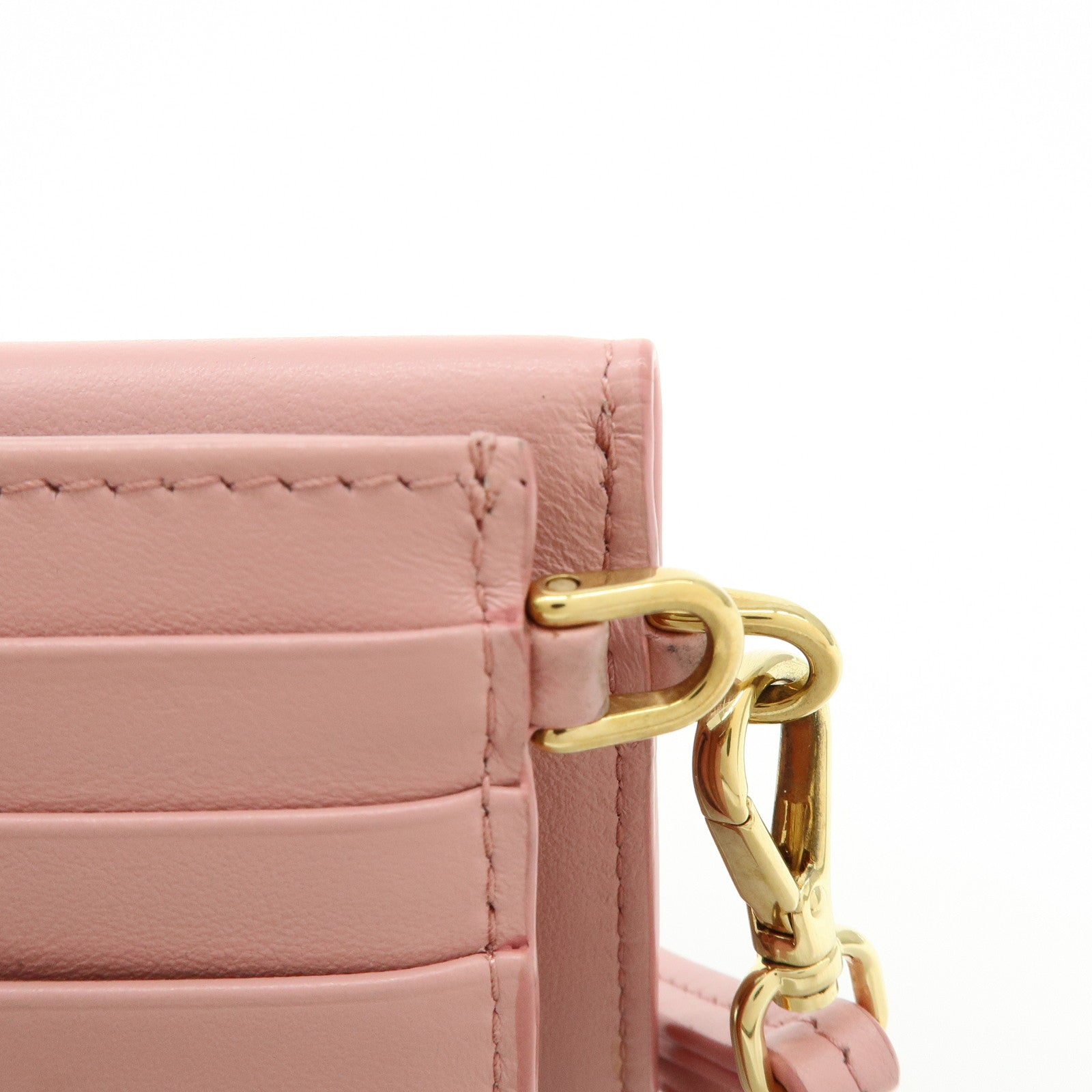 MIU MIU Madras Leather Rhinestone Card Case Heart Love letter Pink