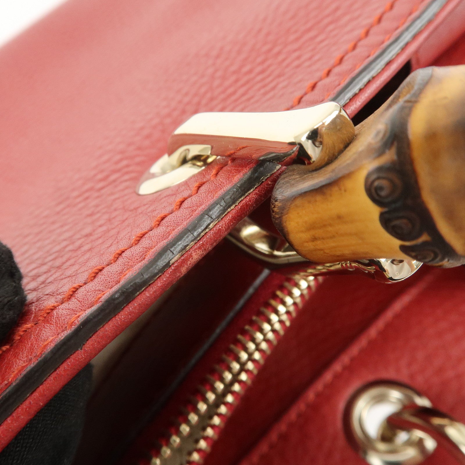 GUCCI Bamboo Shopper Medium 2Way Shoulder Hand Bag Red 323660