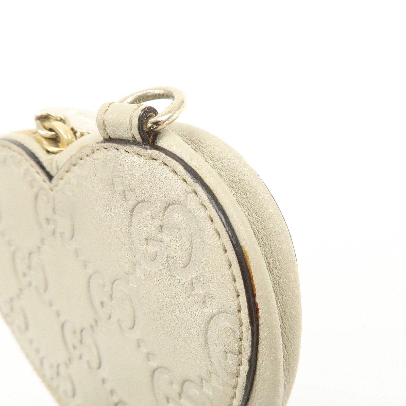 GUCCI Lovely Heart Logo Guccissima Leather Coin Case Ivory 152615