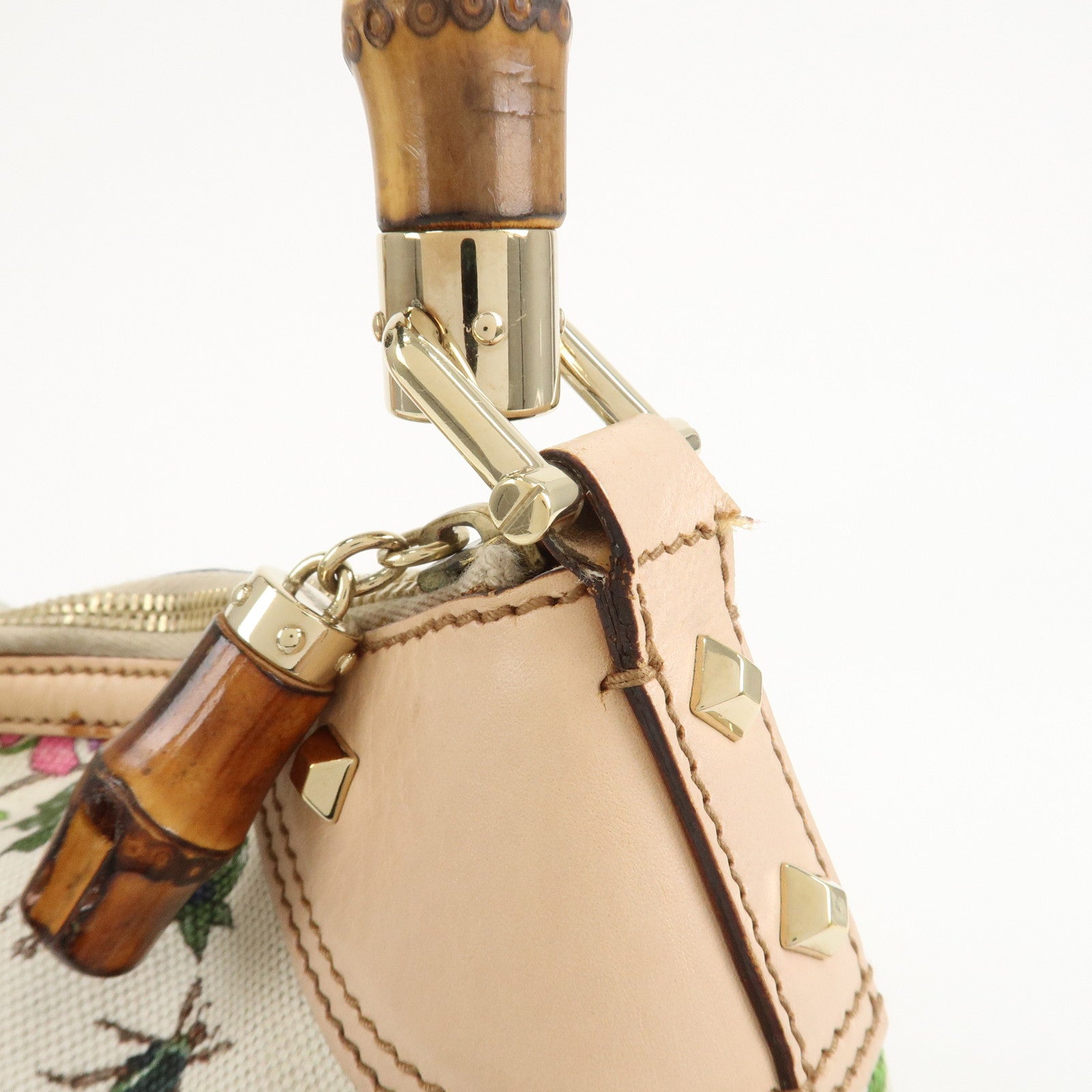 GUCCI Bamboo Canvas Leather Shoulder Bag Flora Ivory Pink 137383