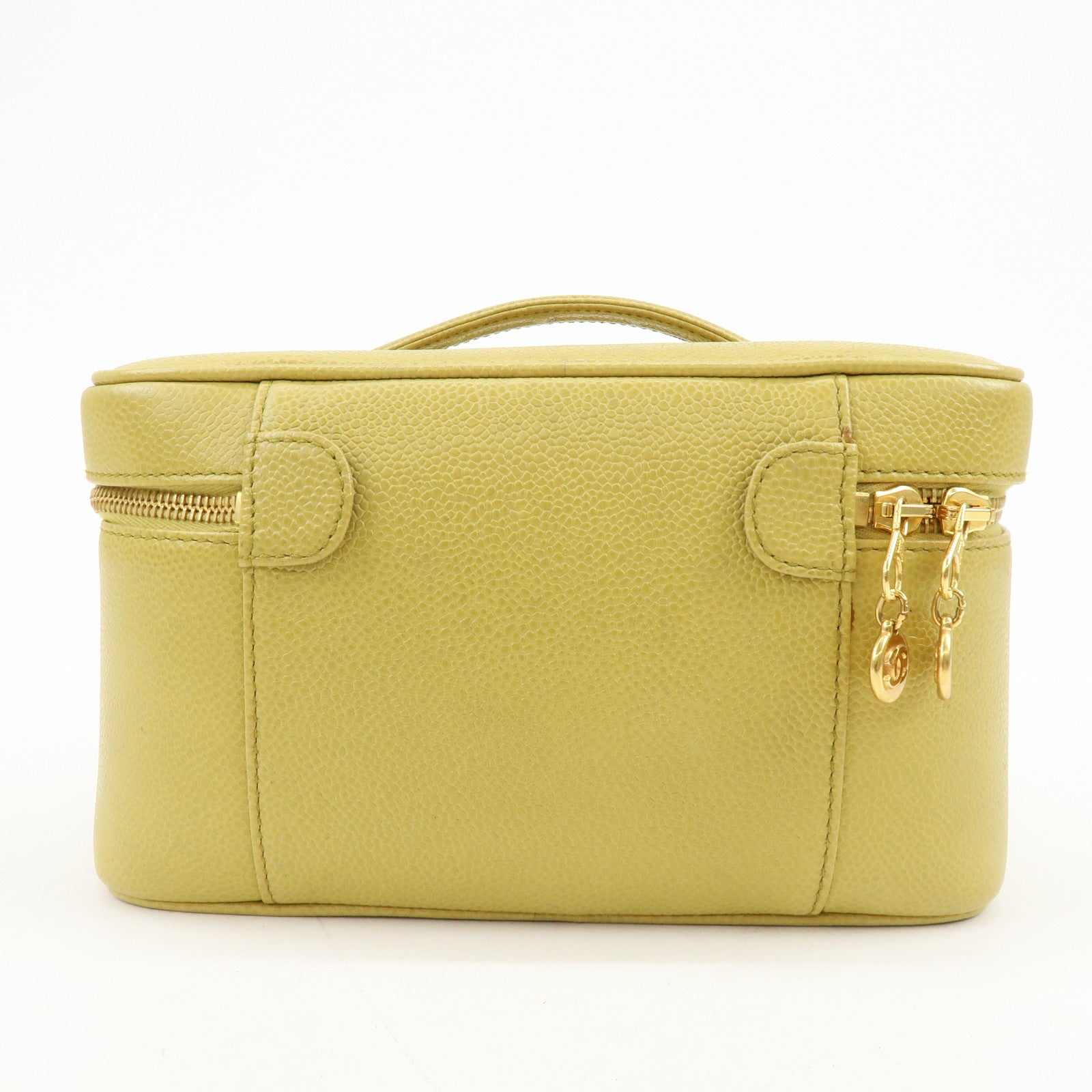 CHANEL Caviarskin Hand Bag Vanity Bag Cosmetic Pouch Lime Yellow