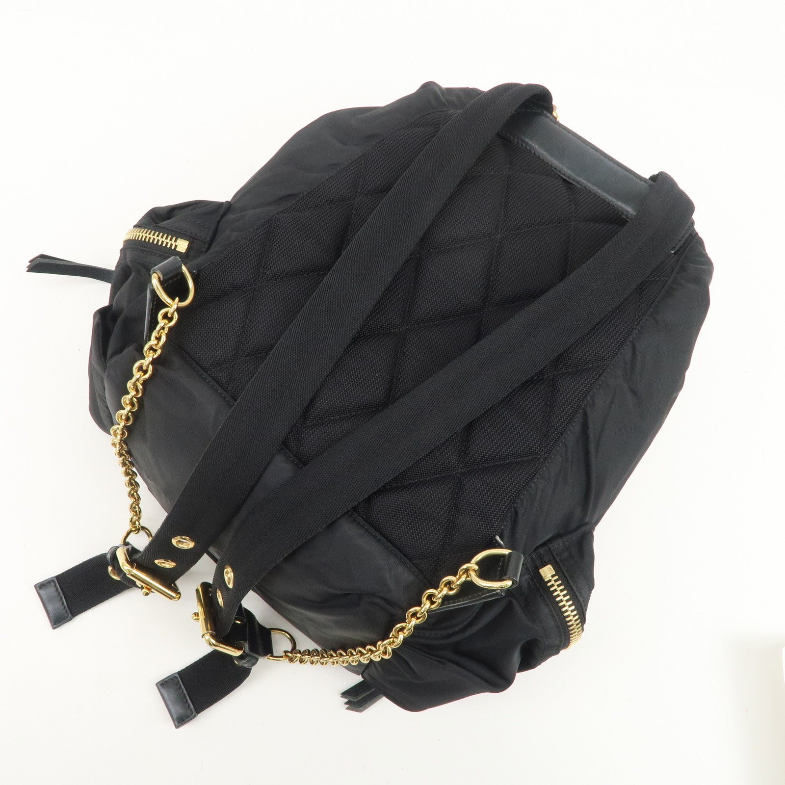 BURBERRY Nylon Leather Backpack Rucksuck Black Brown Gold