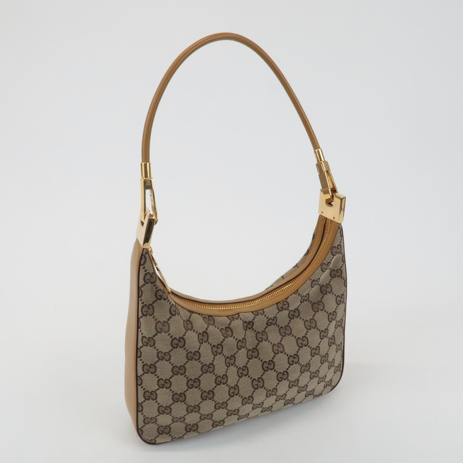 GUCCI GG Canvas Leather Shoulder Bag Hand Bag Beige 001.3812 Used