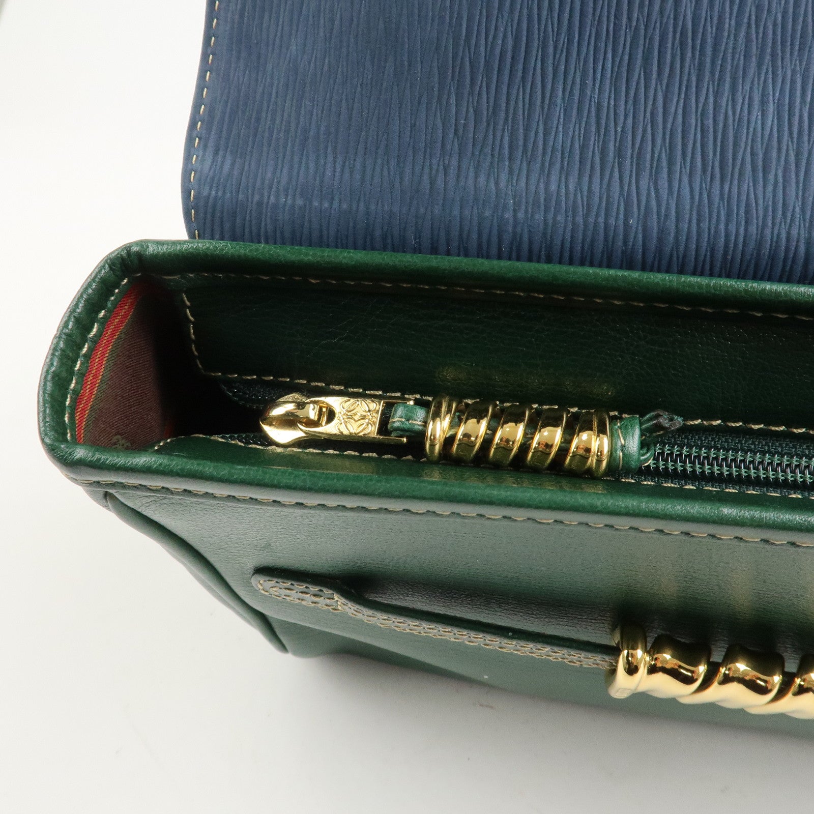 LOEWE Velazquez Suede Leather Clutch Bag Green Blue Gold HDW