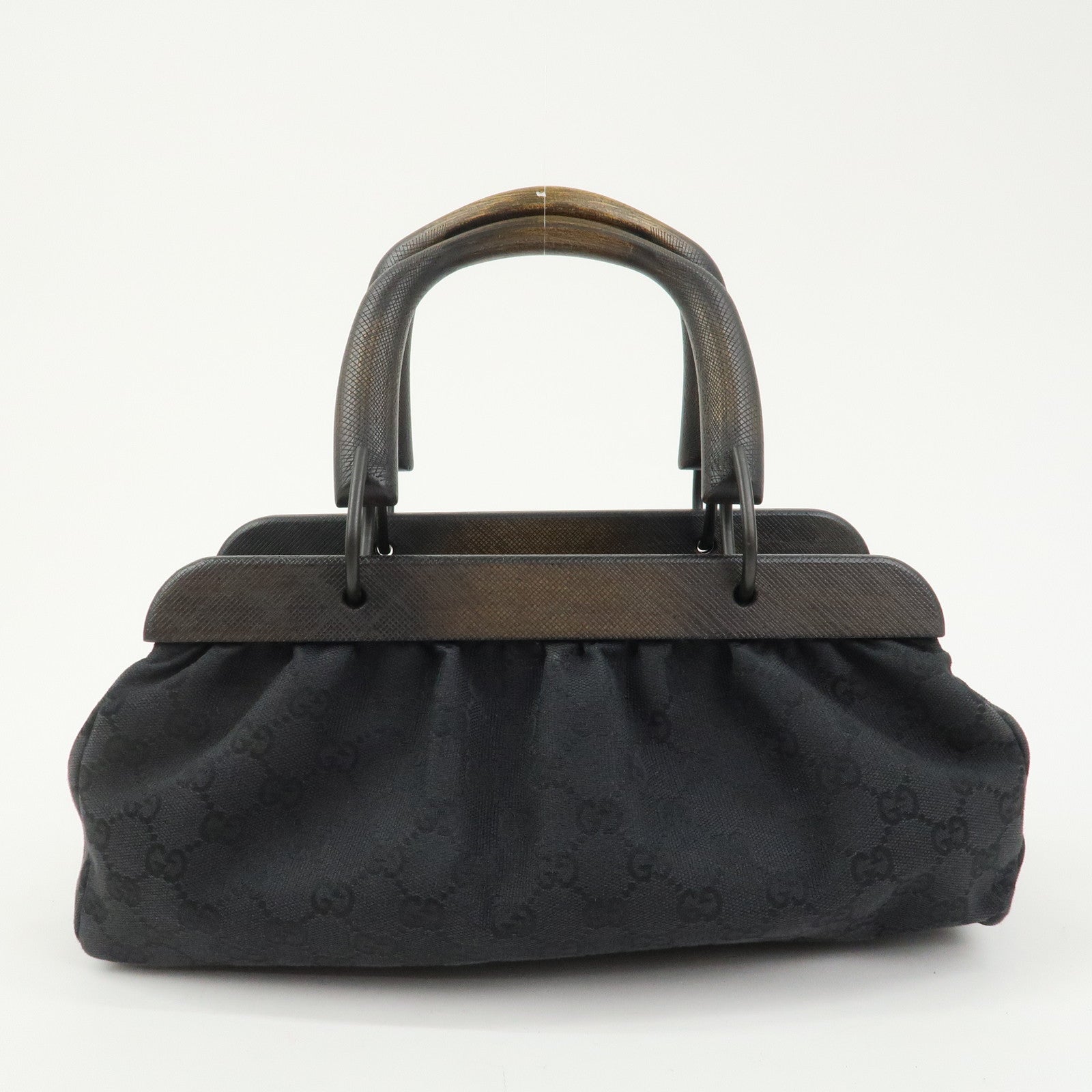 GUCCI GG Monogram Canvas Wood Handle Hand Bag Black 112683