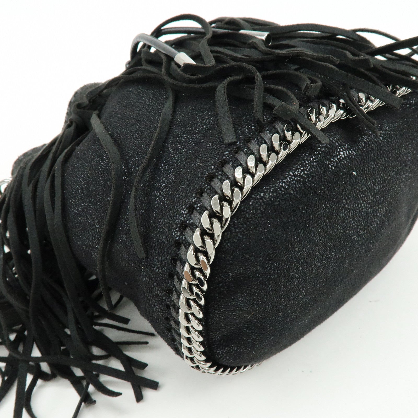 STELLA MCCARTNEY Falabella Fringe Bucket Shoulder Bag Black