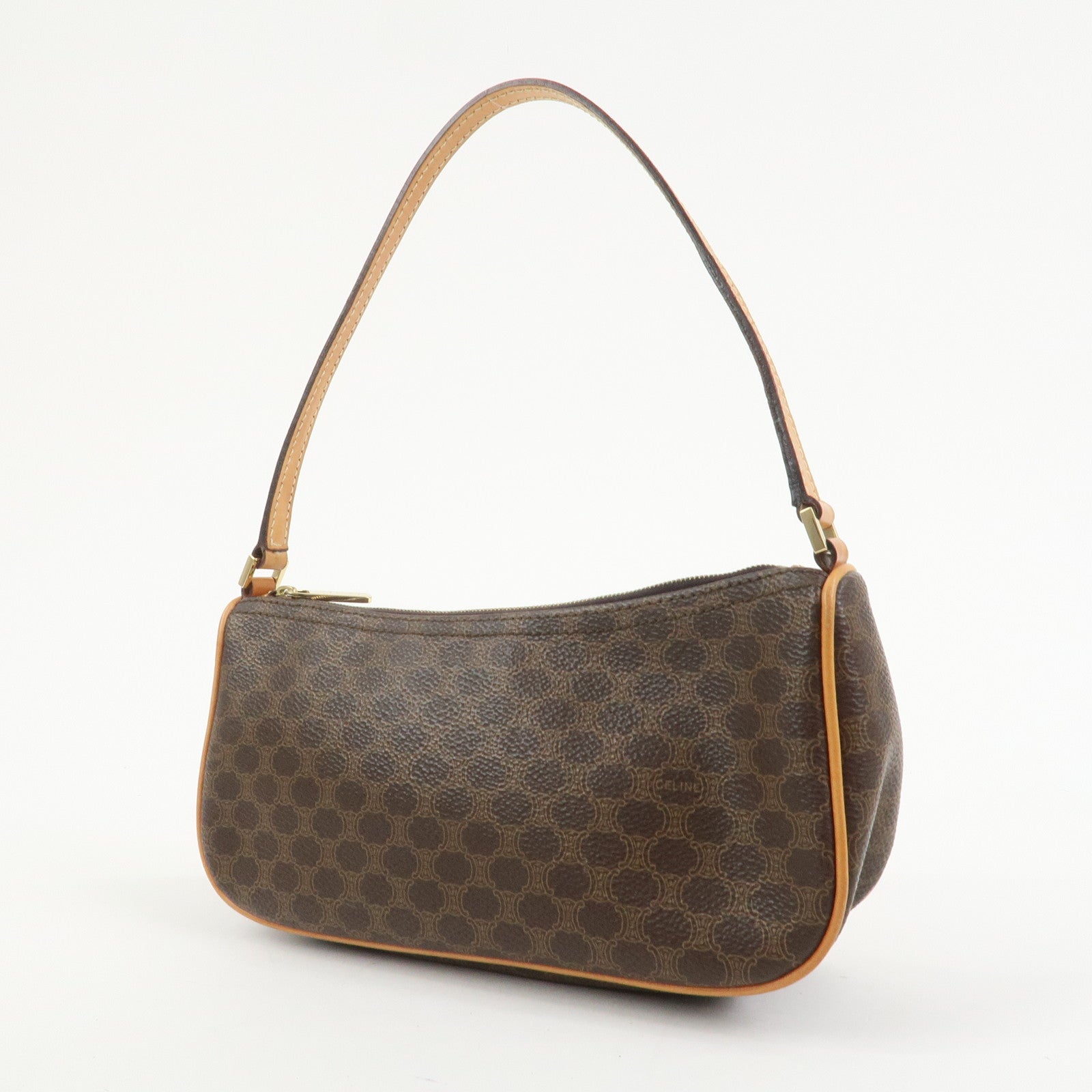 CELINE Macadam Logo PVC Leather Shoulder Bag Hand Bag Brown