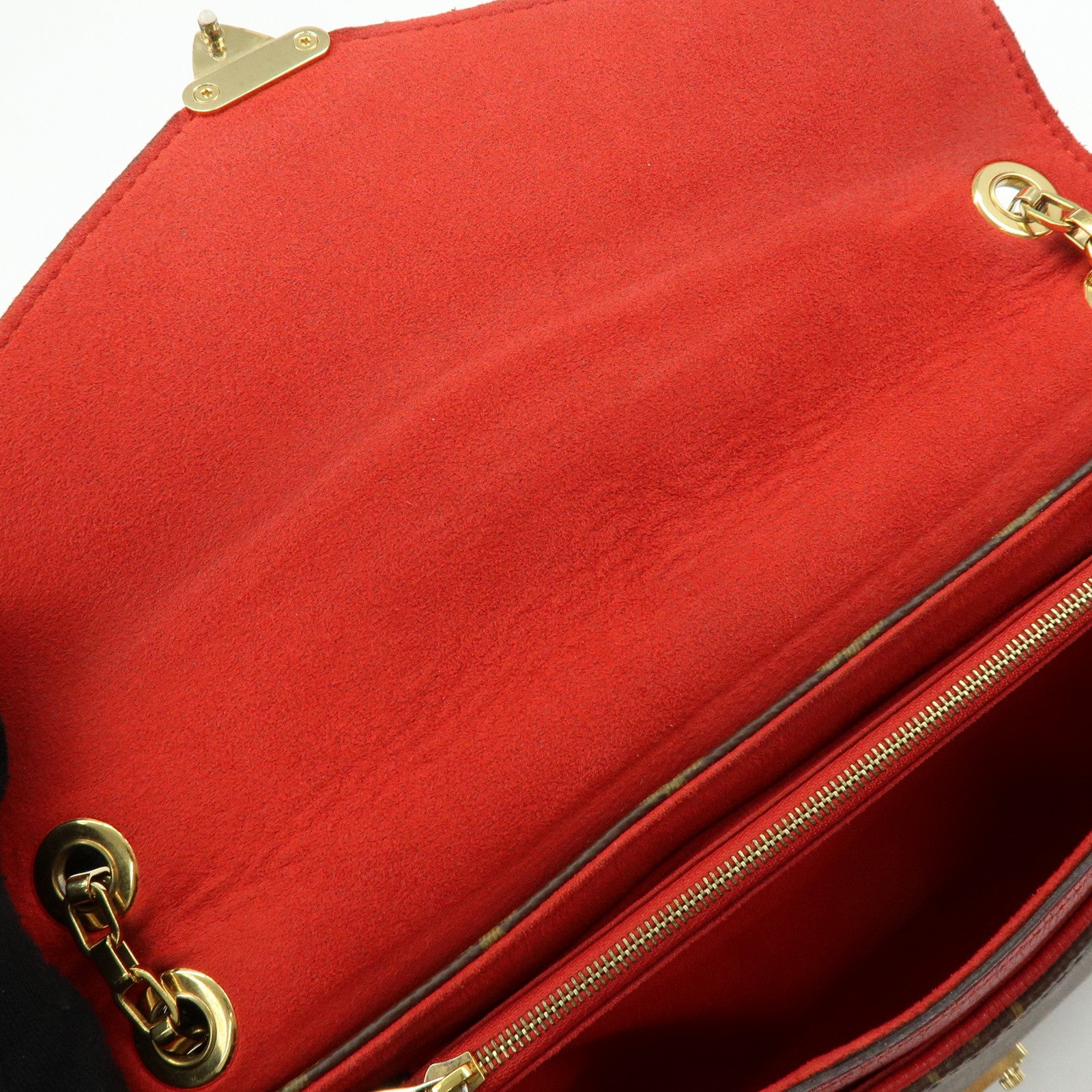 Louis Vuitton Monogram Pallas Chain Hand Bag Brown Red M41201