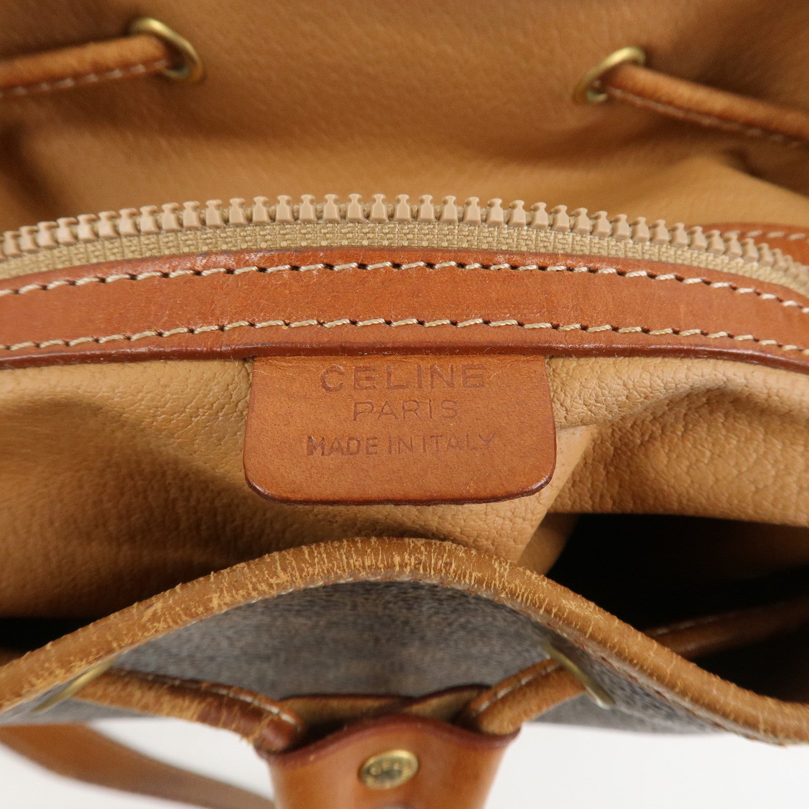 CELINE Macadam PVC Canvas Leather Shoulder Bag Crossbody Bag Brown