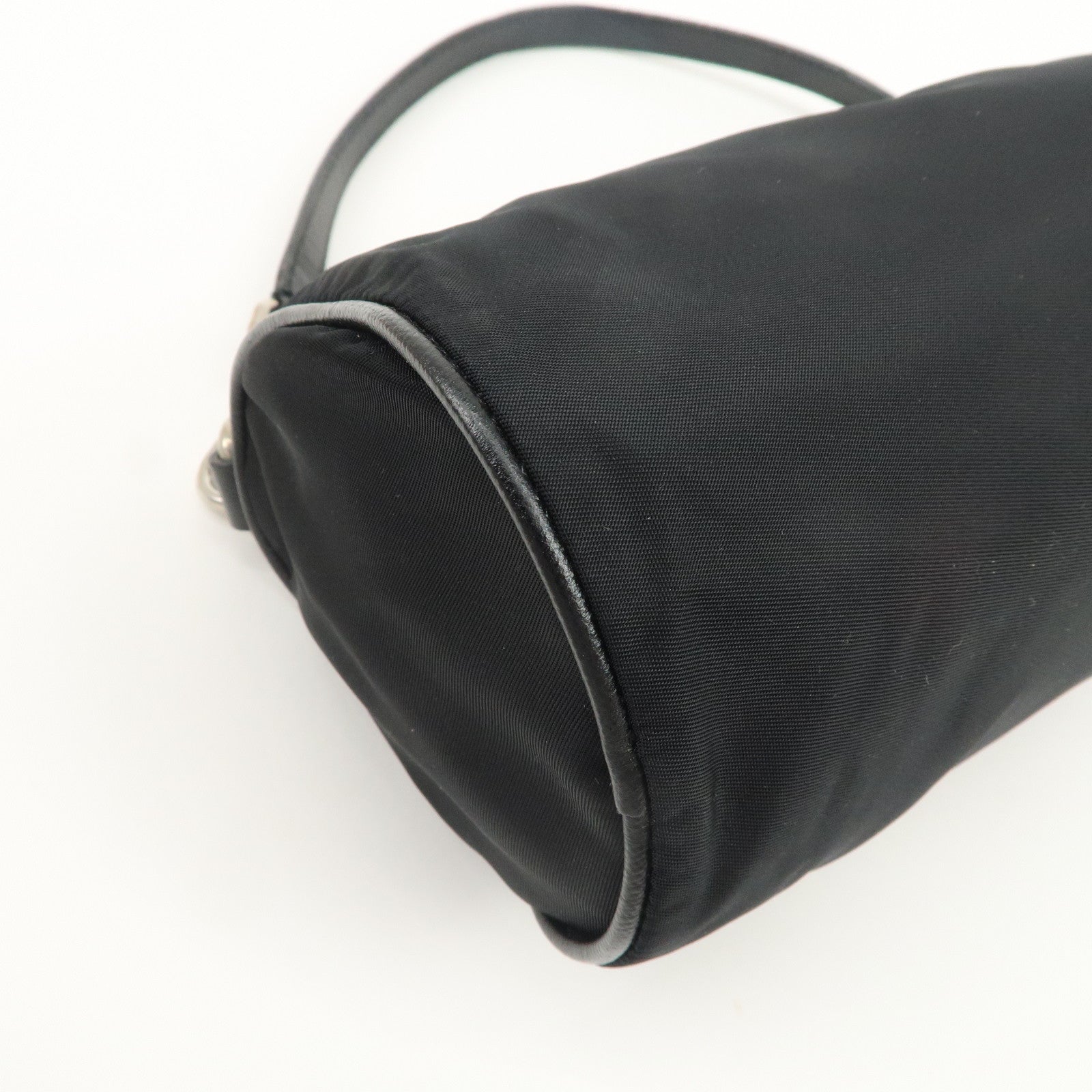 PRADA Triangle Logo Nylon Saffiano Leather Hand Bag Black