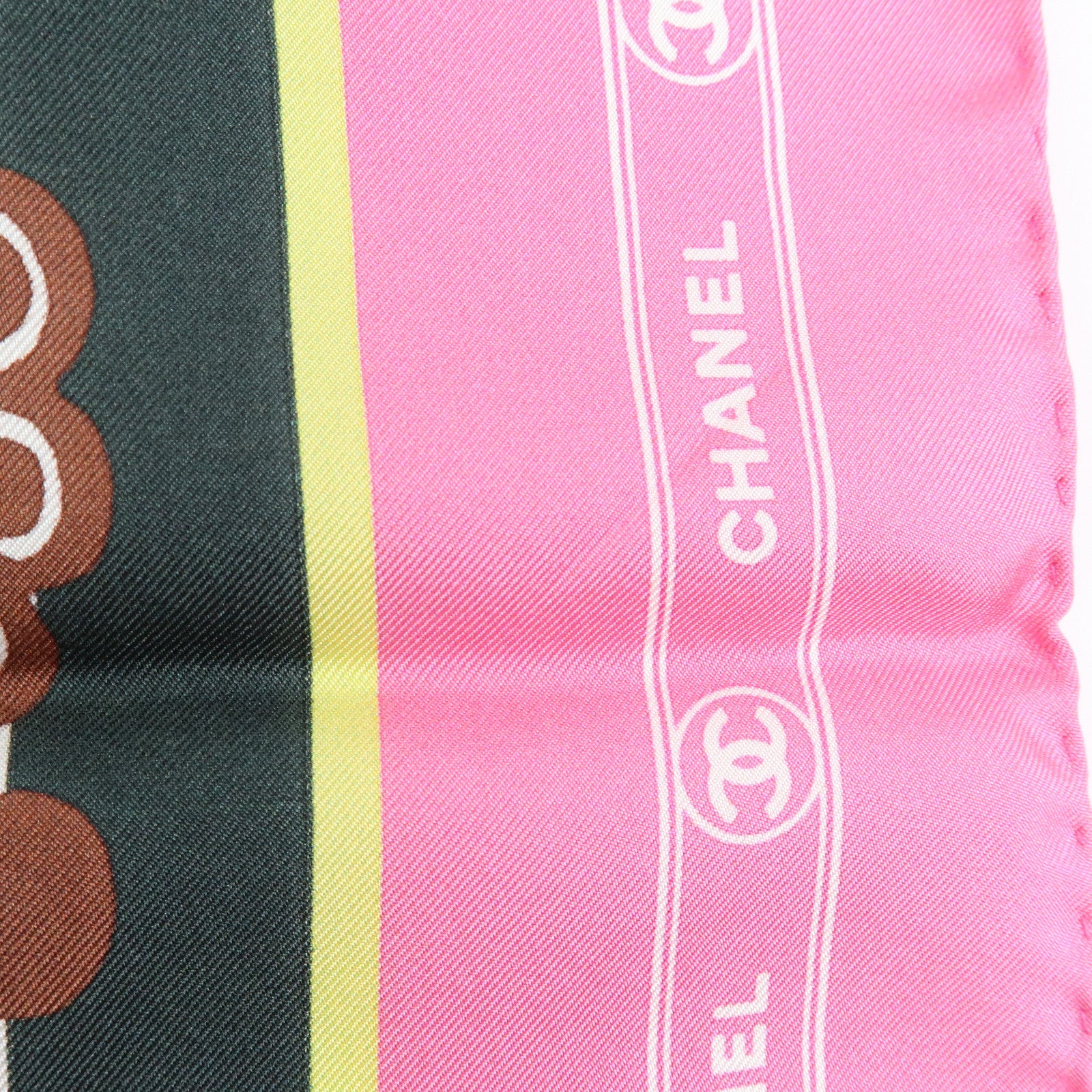 CHANEL Silk100% Scarf Paris Cuba Collection Pink Black Brown