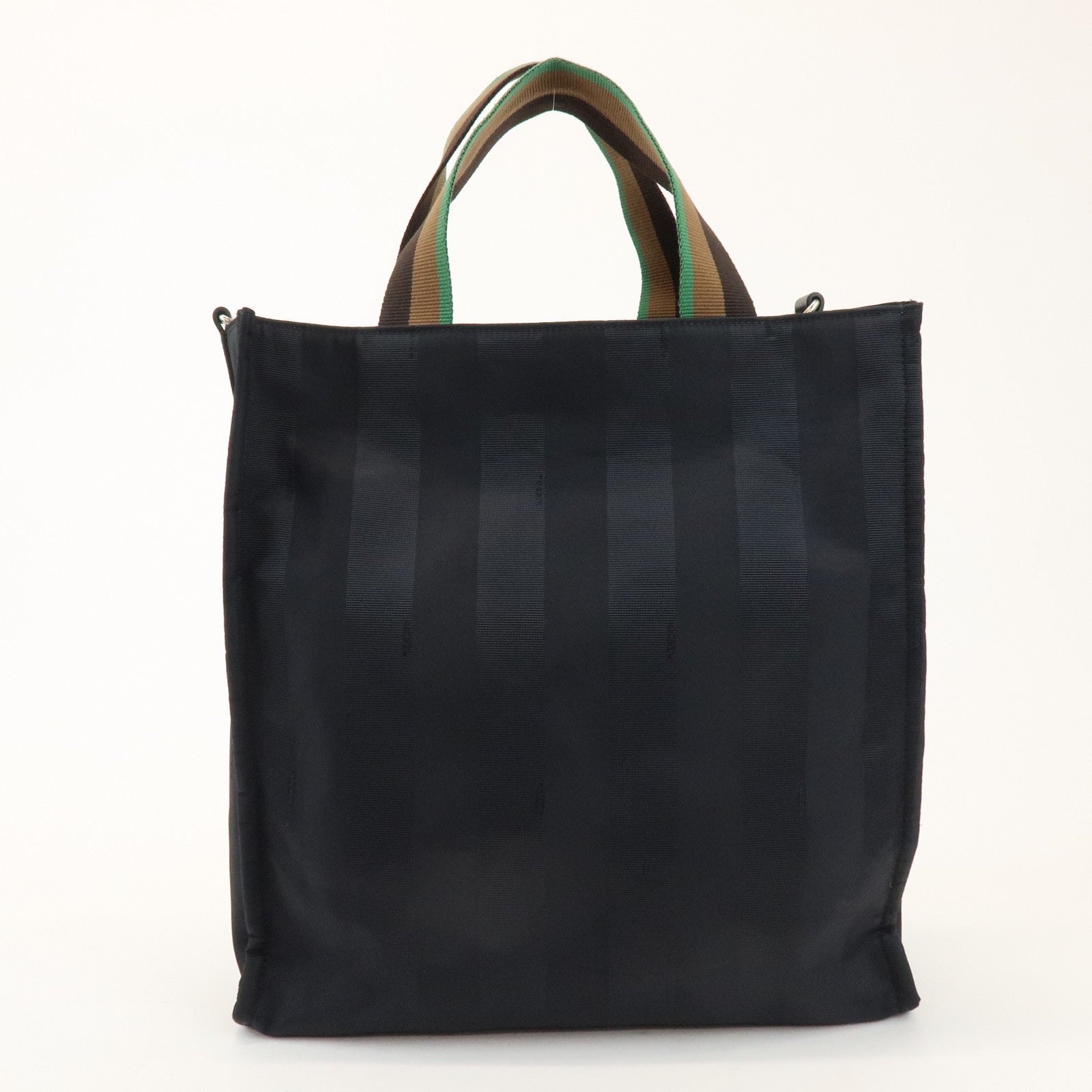 FENDI Pequin Nylon Leather Tote Bag Hand Bag Black 7VA454