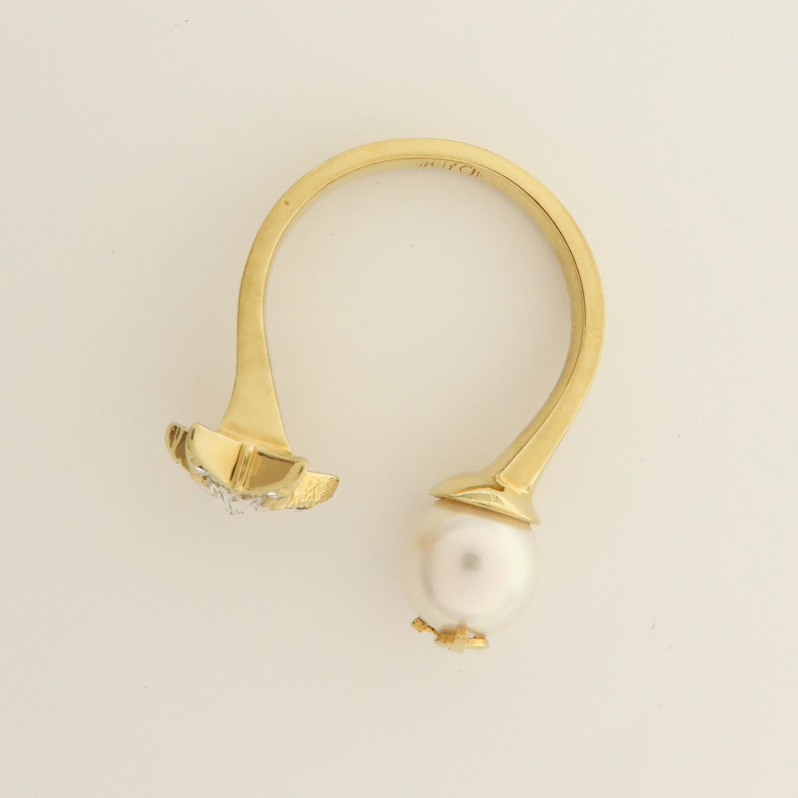 JIMMY CHOO Faux Pearl Crystal Metal Ring Gold Pearl White US8 EU56