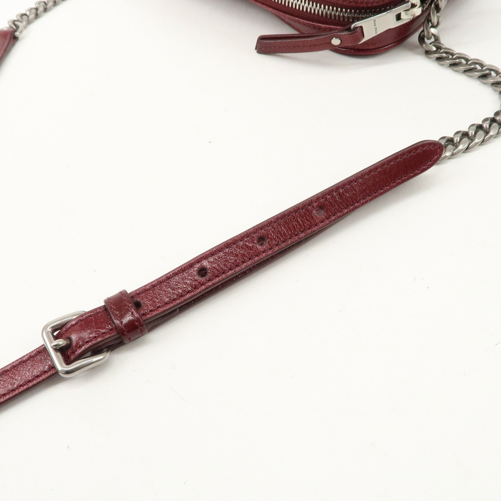 MIUMIU Matelasse Leather Shoulder Bag Burgundy Silver Hardware Used