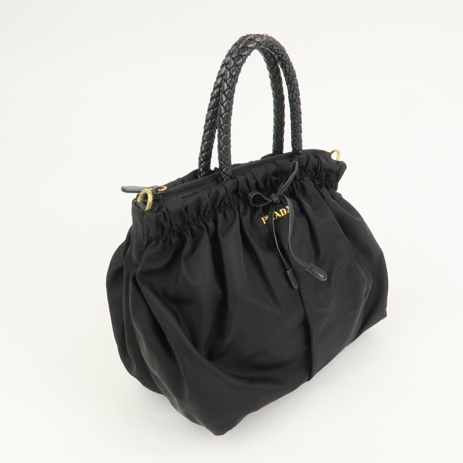 PRADA Logo Nylon Leather 2Way Bag Hand Shoulder Bag Black BN1631
