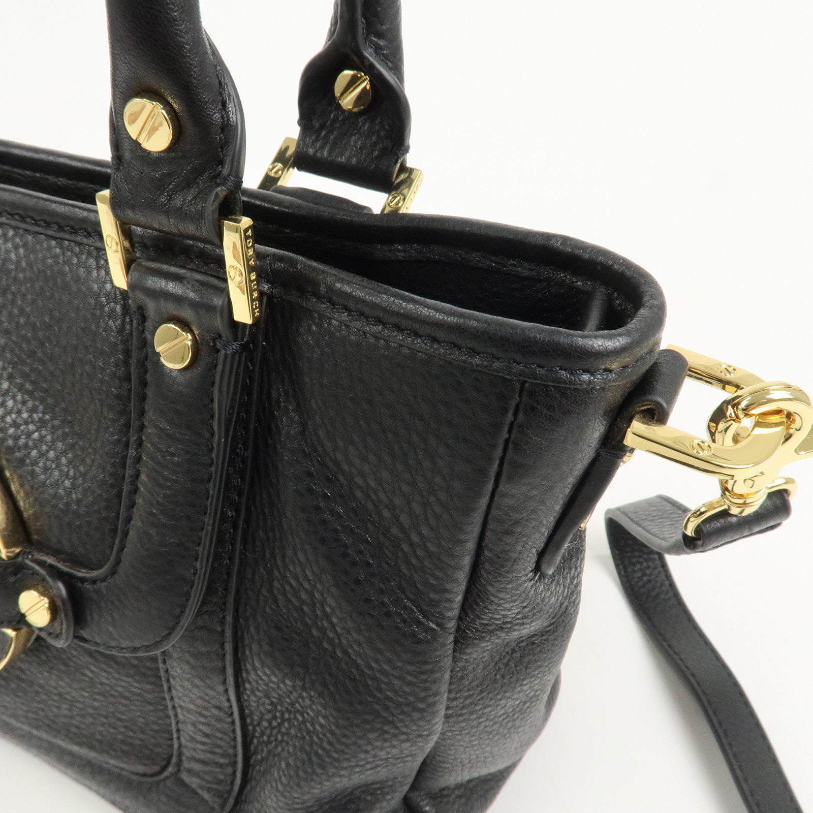 TORY BURCH Logo Leather 2way Hand Bag Black
