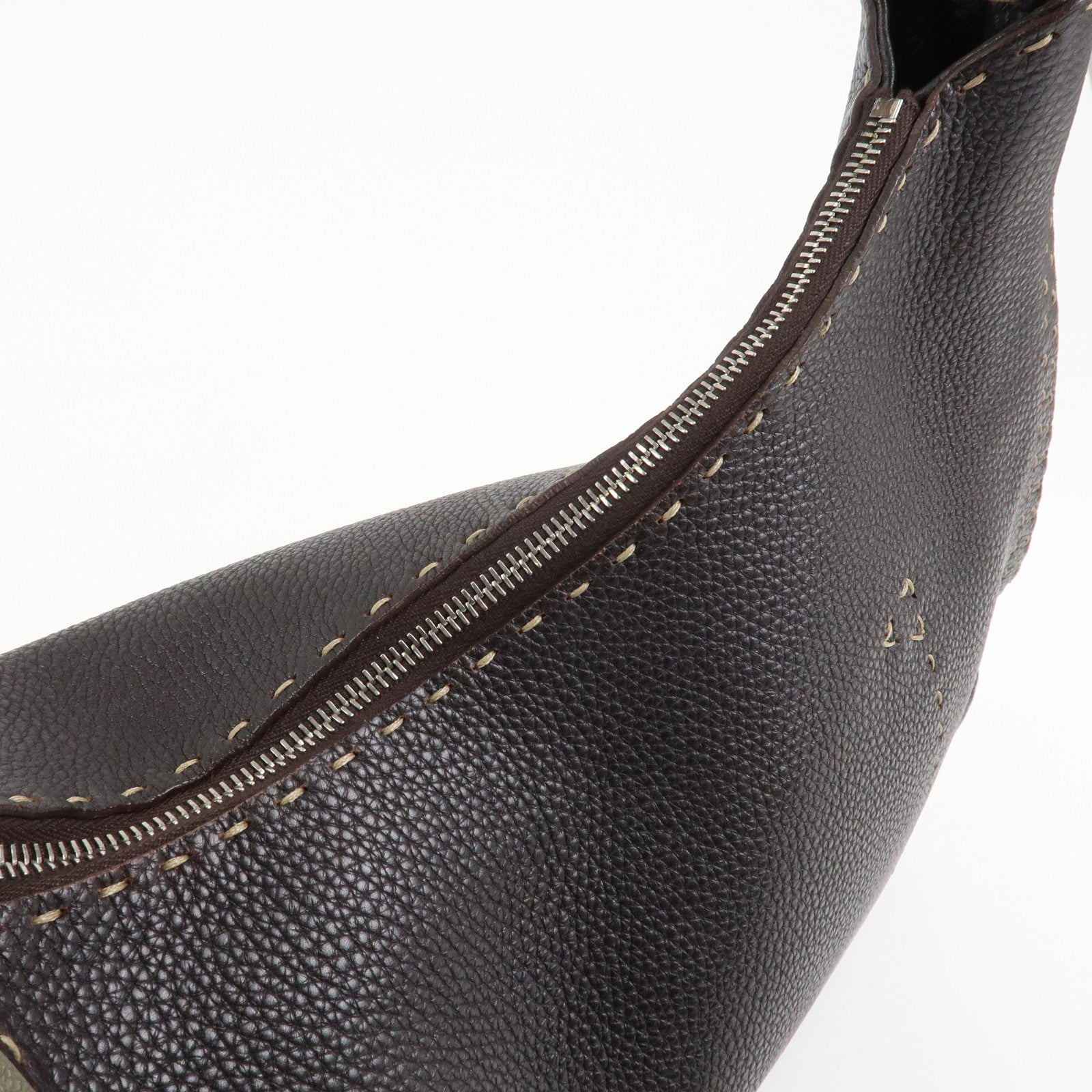 FENDI Selleria Leather Shoulder Bag Hand Bag Brown 8BR582 Used