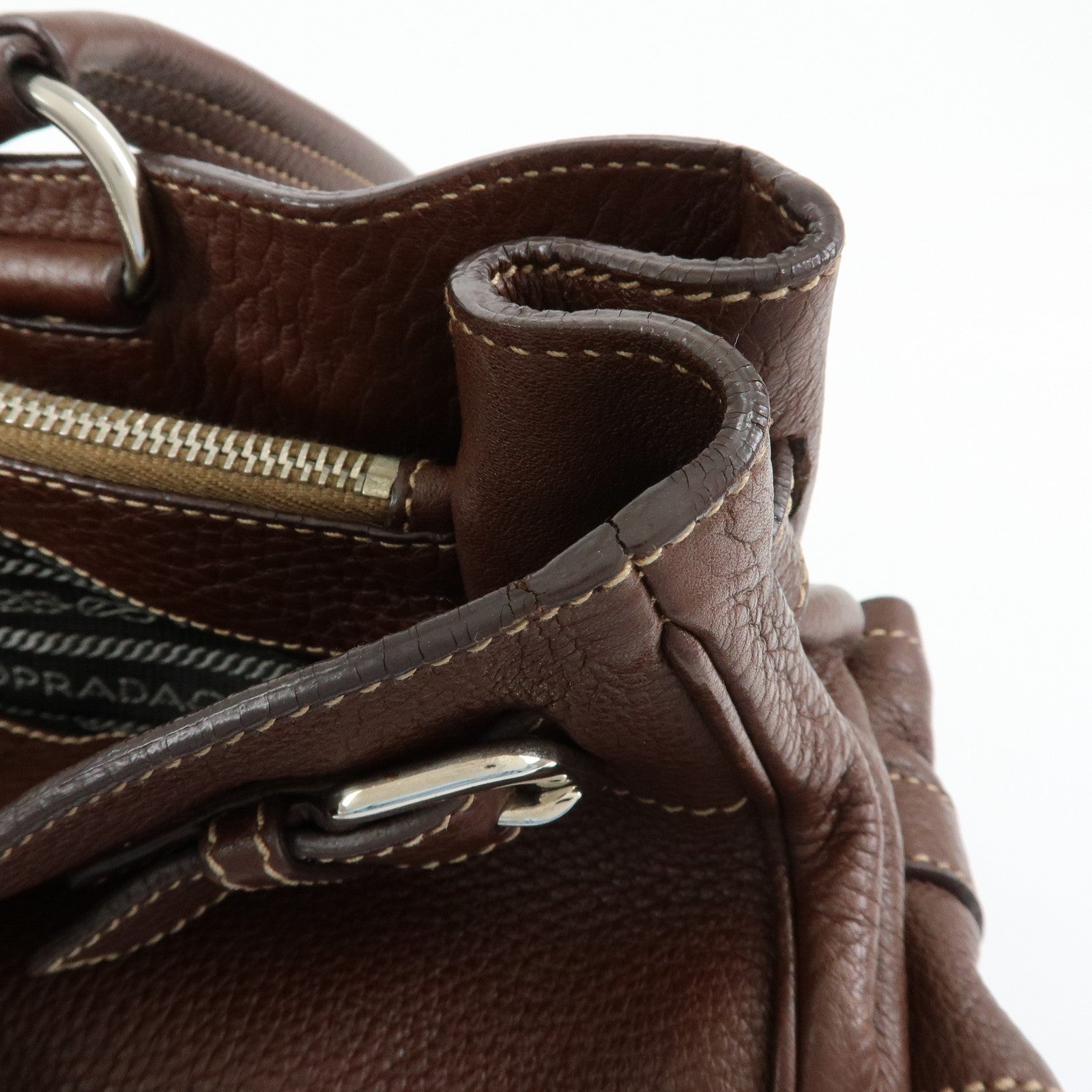 PRADA Vitello Daino Leather Shoulder Bag Tote Bag Brown BR3250