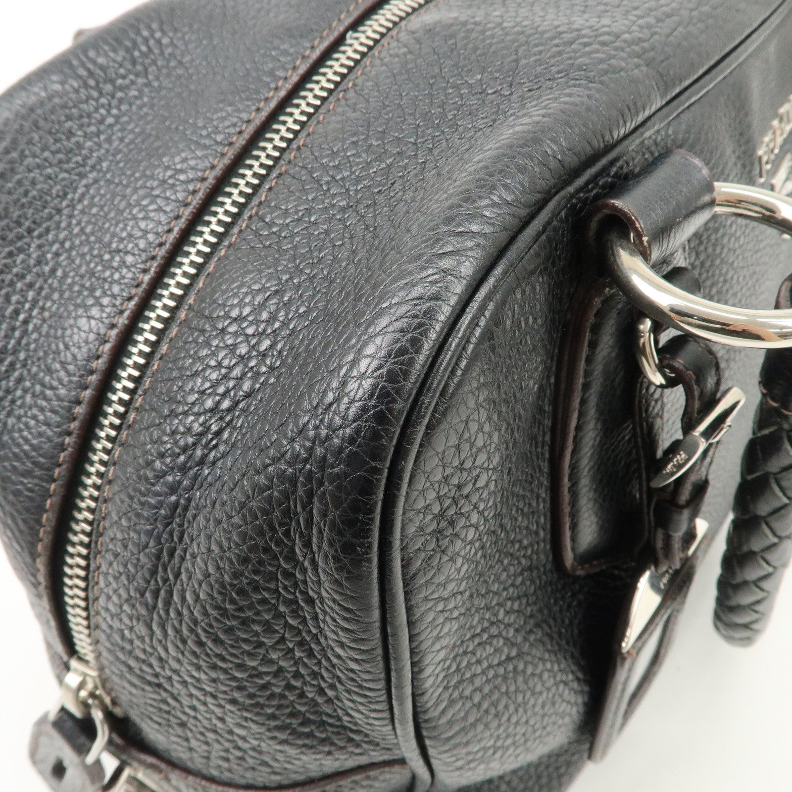 PRADA Logo Leather Hand Bag Mini Boston Bag Black BL0471 Used