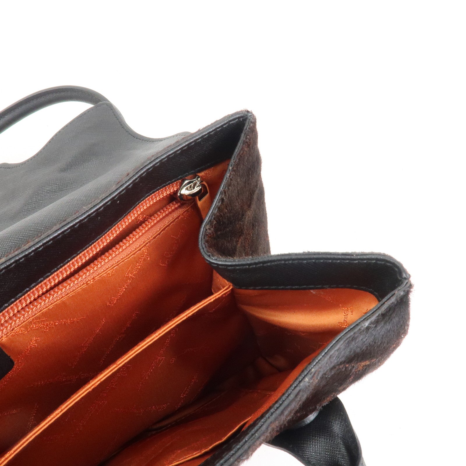 Ferragamo Gancini Logo Unborn Calf Leather Shoulder Bag Brown