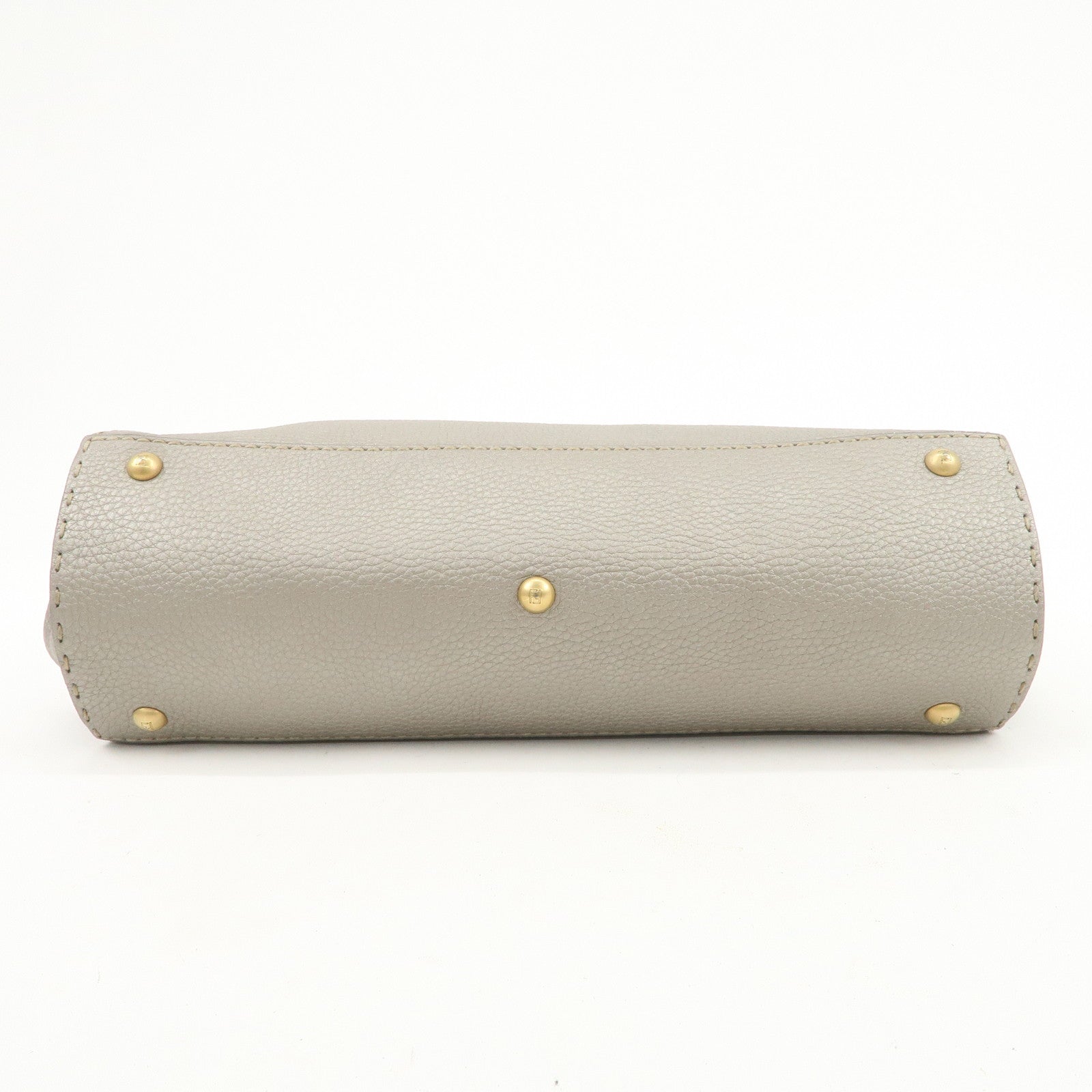 FENDI Seleria Leather Hand Bag Shoulder Bag Metallic Gray 8BN218