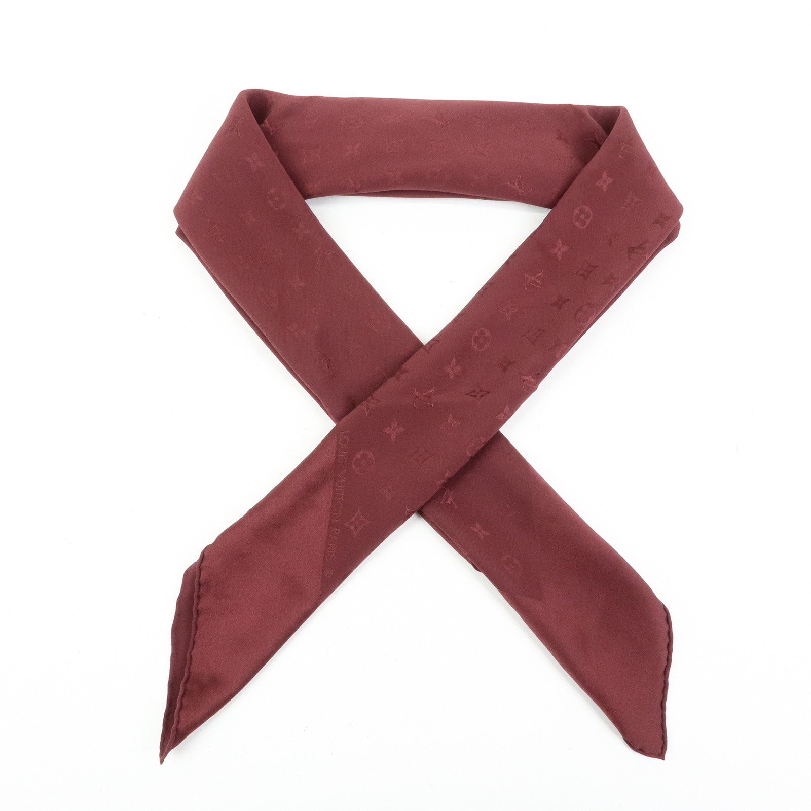 Louis Vuitton Monogram Silk 100% Scarf Shawl Bordeaux