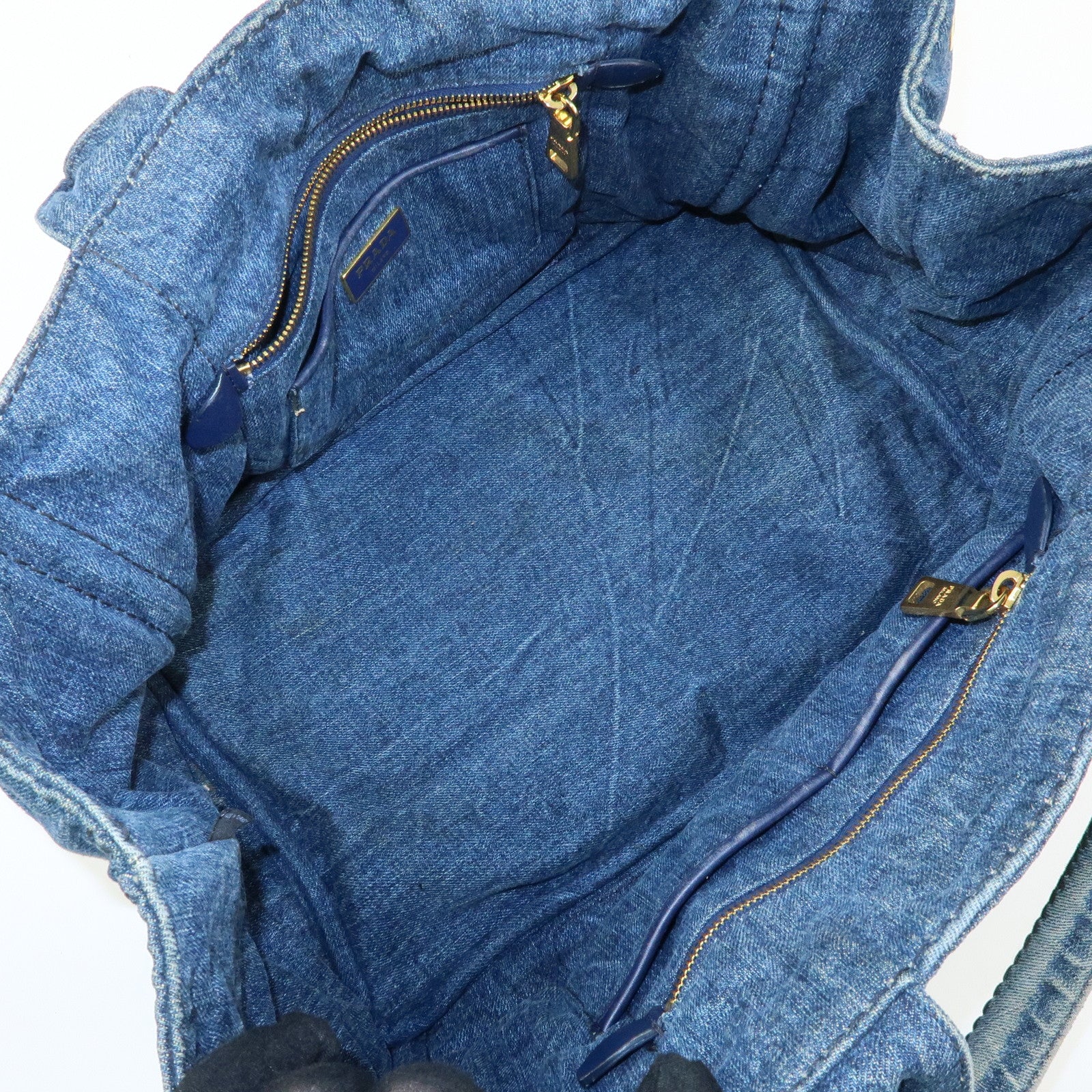 PRADA Logo Canapa Canvas Denim Tote Bag Hand Bag Blue B1877B