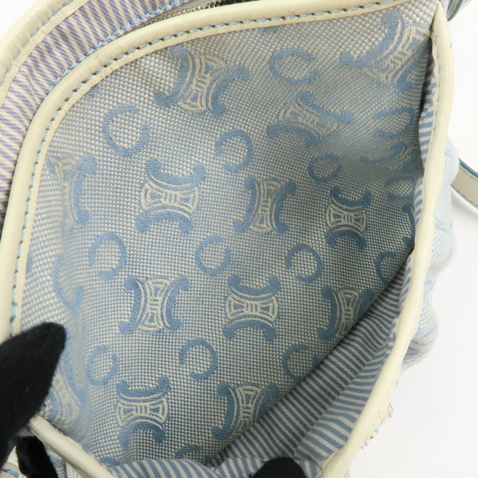 CELINE Macadam Canvas Leather Shoulder Bag Crossbody Bag Light Blue